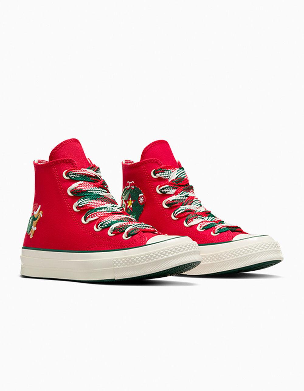 CONVERSE Chuck 70 Christmas High Top Womens Shoes - GREEN Product Image