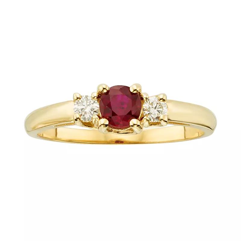 The Regal Collection 14k Gold Genuine Ruby & 1/6-ct. T.W. IGL Certified Diamond 3-Stone Ring, Womens, Red Product Image