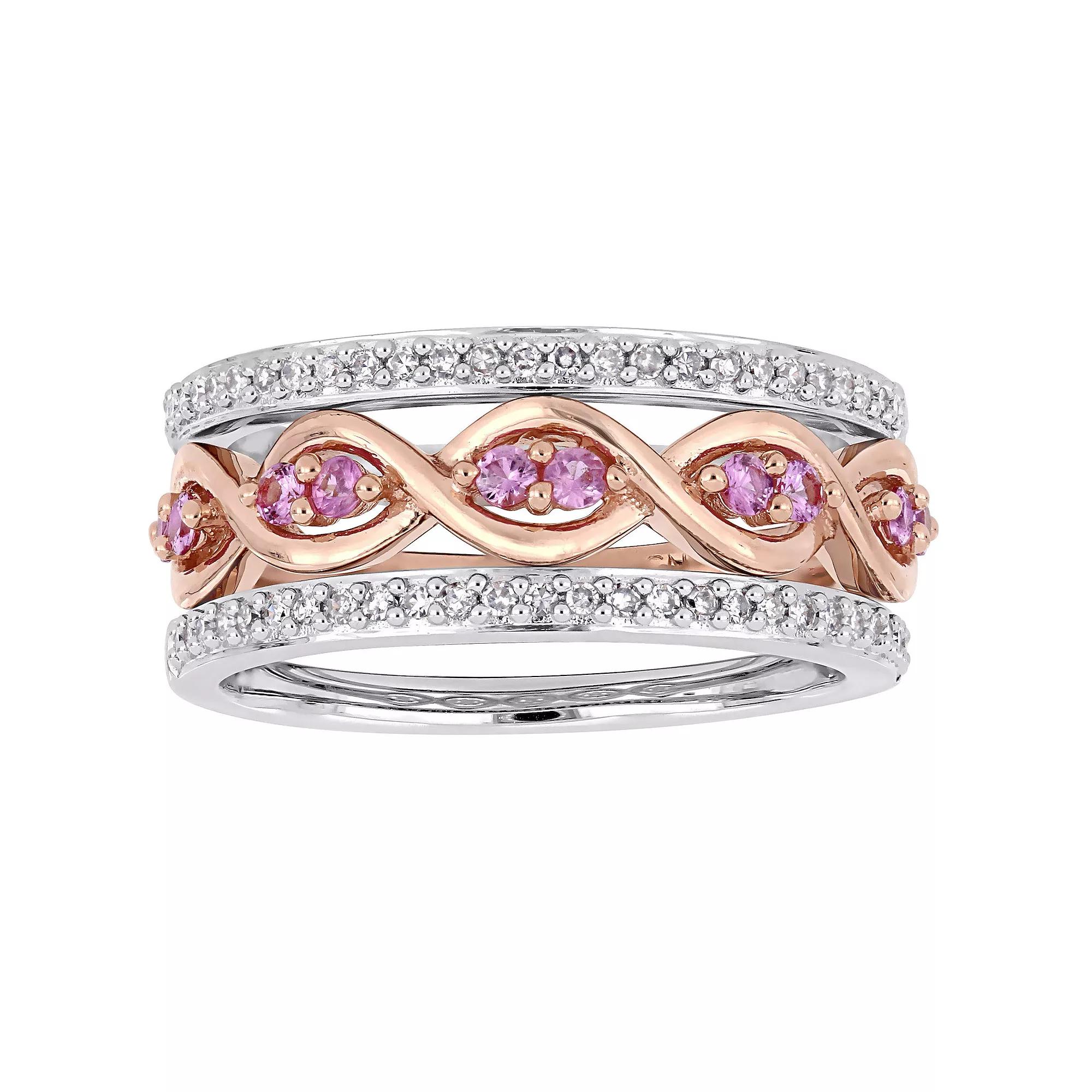 Stella Grace 14k Two Tone Gold Pink Sapphire & 1/4 Carat T.W. Diamond Ring Set, Womens Product Image