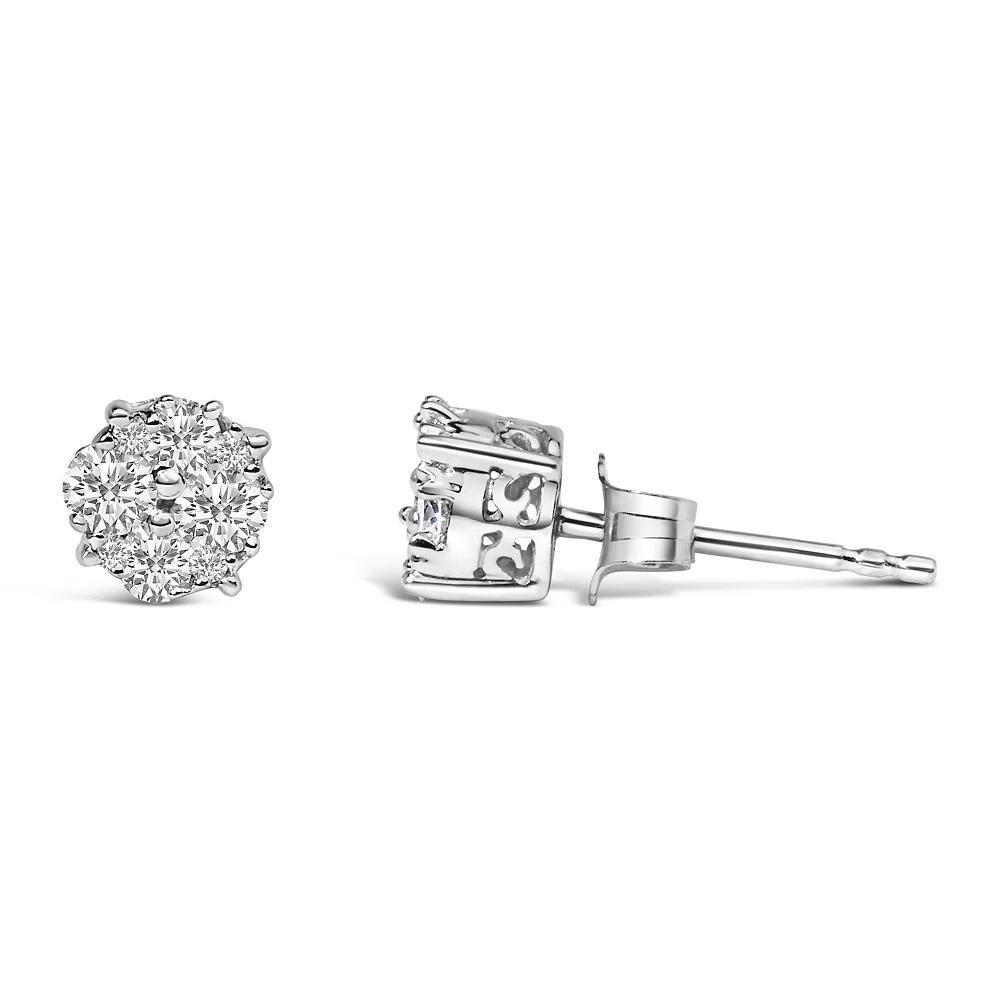 Haus of Brilliance Sterling Silver 1/2 Carat T.W. Prong-Set Diamond Cluster Stud Earrings, Women's Product Image