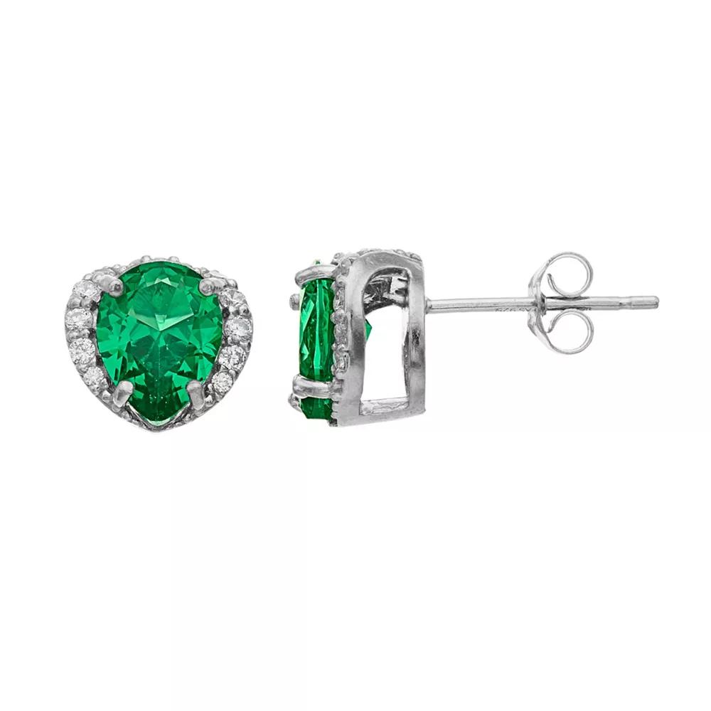 Aleure Precioso Sterling Silver Lab-Created Gemstone & Cubic Zirconia Pear Stud Earrings, Women's, Sterling Silver Green Product Image