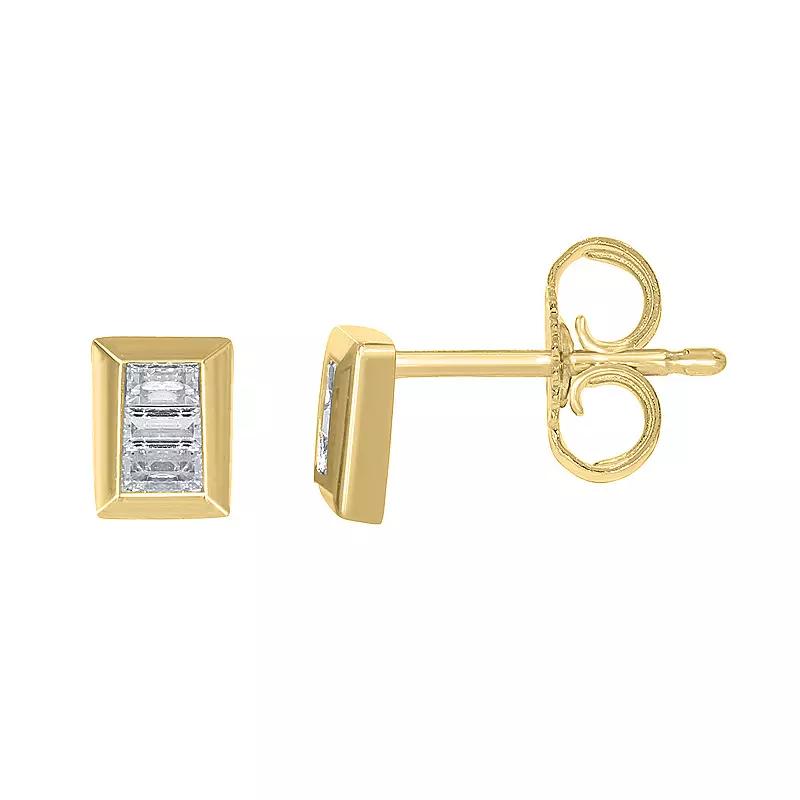Sterling Silver 1/8 Carat T.W. Diamond Rectangle Stud Earrings, Women's, Gold Tone Product Image