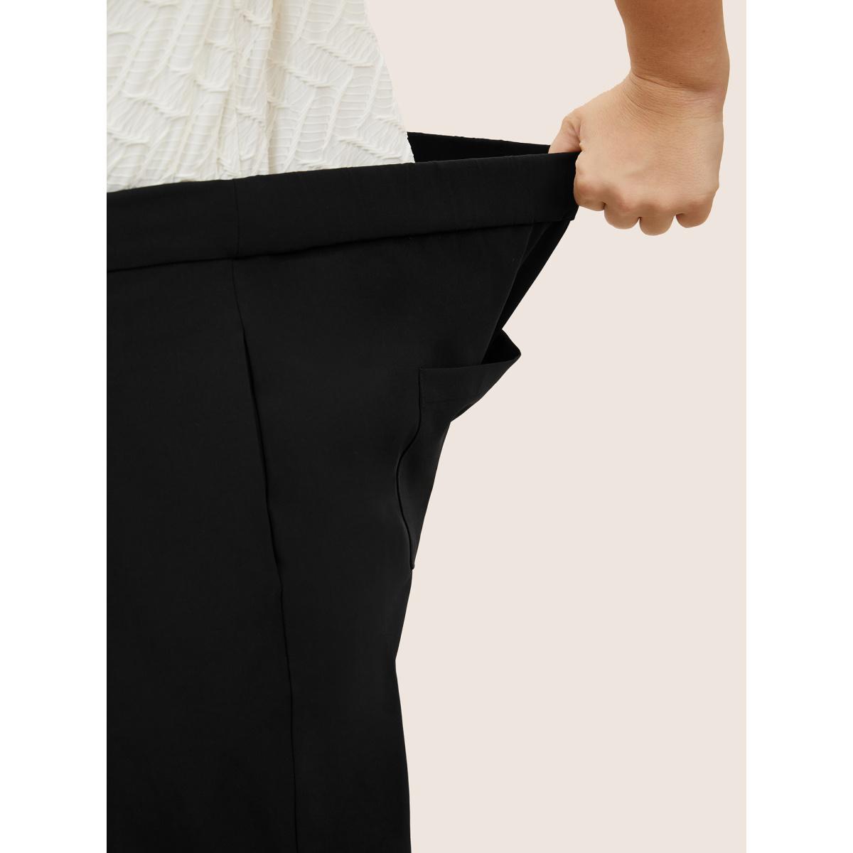 Plus Size High Rise Elastic Waist Straight Leg Pants Women Black At the Office Straight Leg High Rise Work Pants BloomChic 18-20/2X Product Image