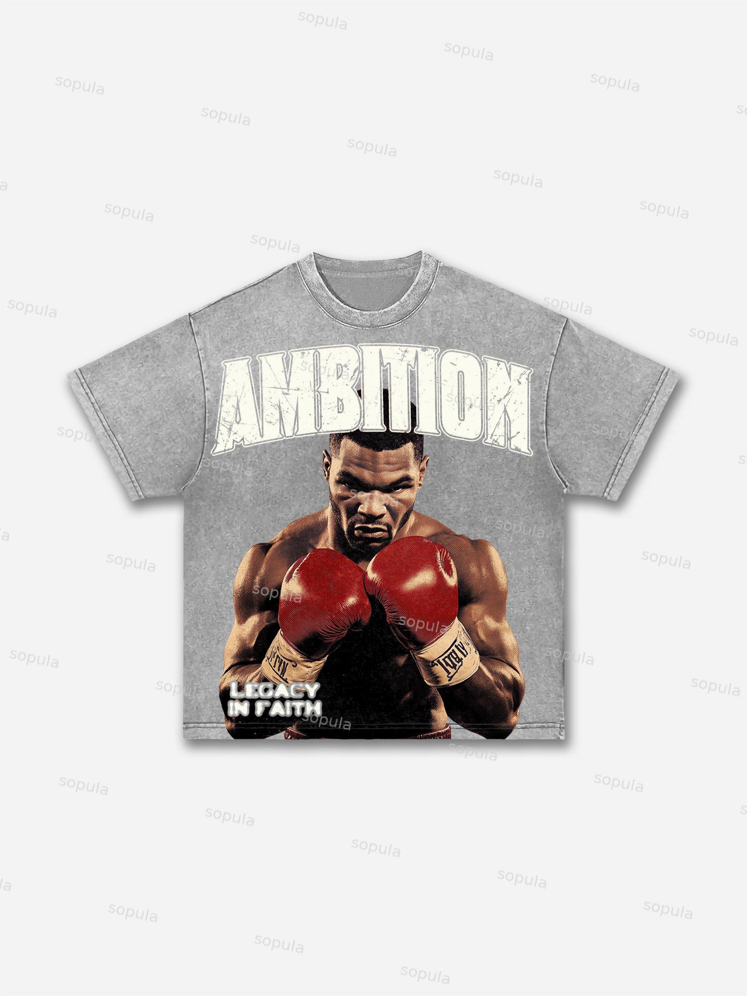 Ambition Legendary Boxer Portrait Dot Graphic Acid Wash T-shirt Product Image