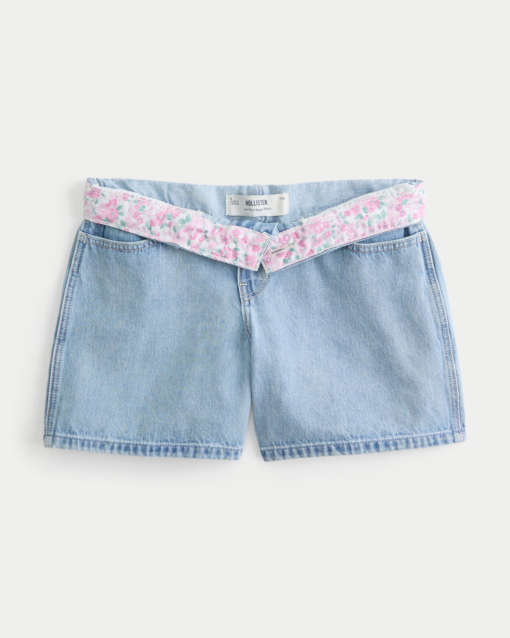Low-Rise Dark Wash Baggy Denim Shorts 5" Product Image