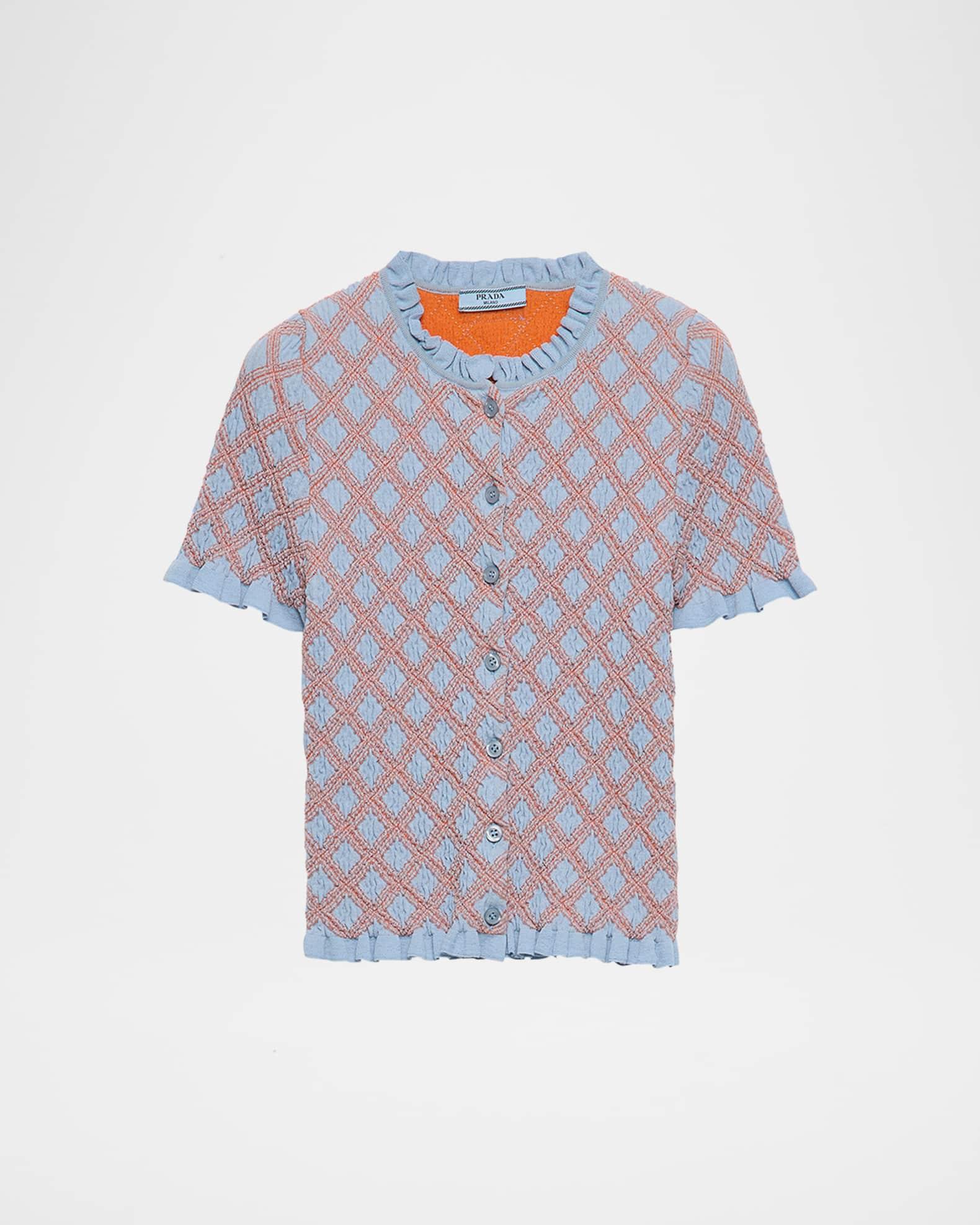 Smocked Knit Diamond-Embroidered Top Product Image