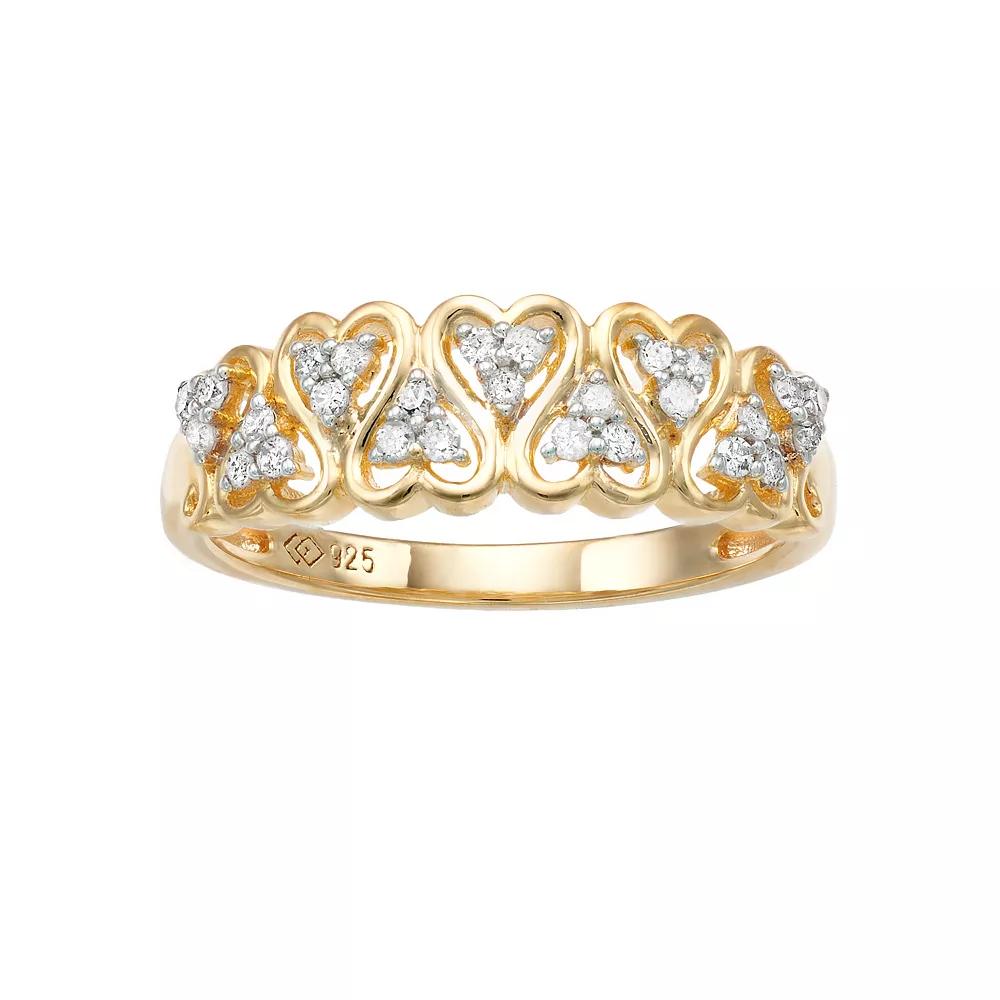 Women's 1/5CTW White Diamond Heart Ring in 14K Gold Over Sterling Silver, Size: 8, Gold Tone Product Image