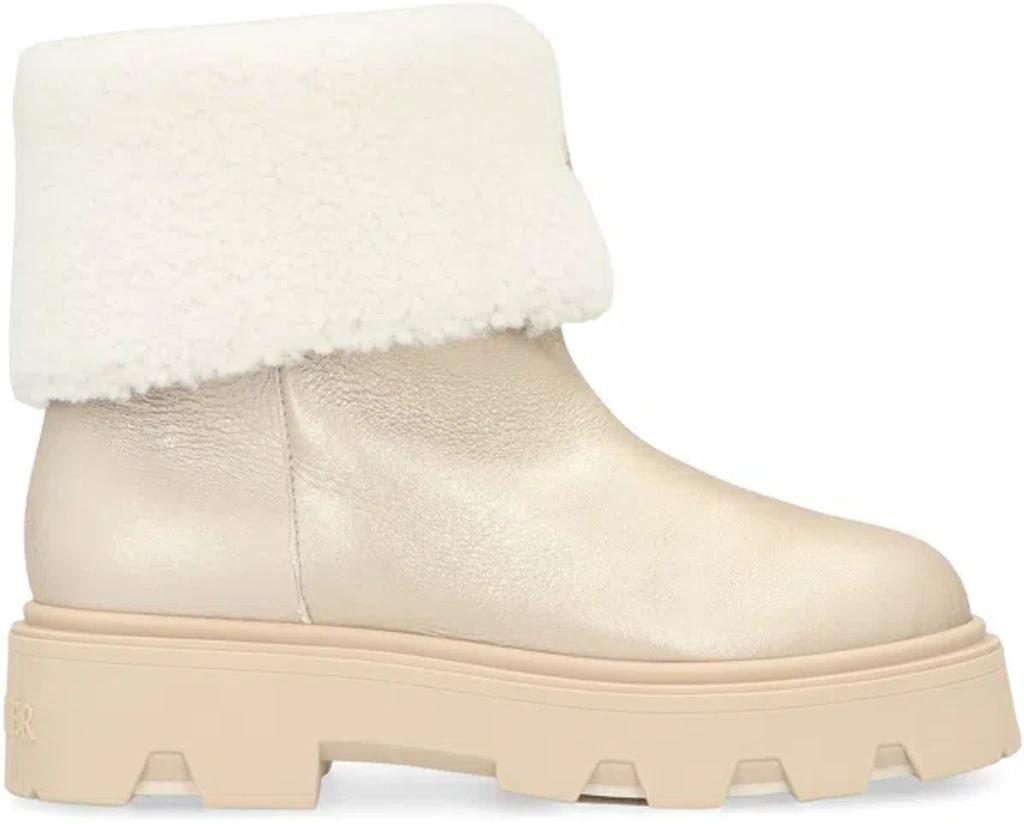 MONCLER Aurea Shearling-trimmed Leather Ankle Boots In Multi Product Image
