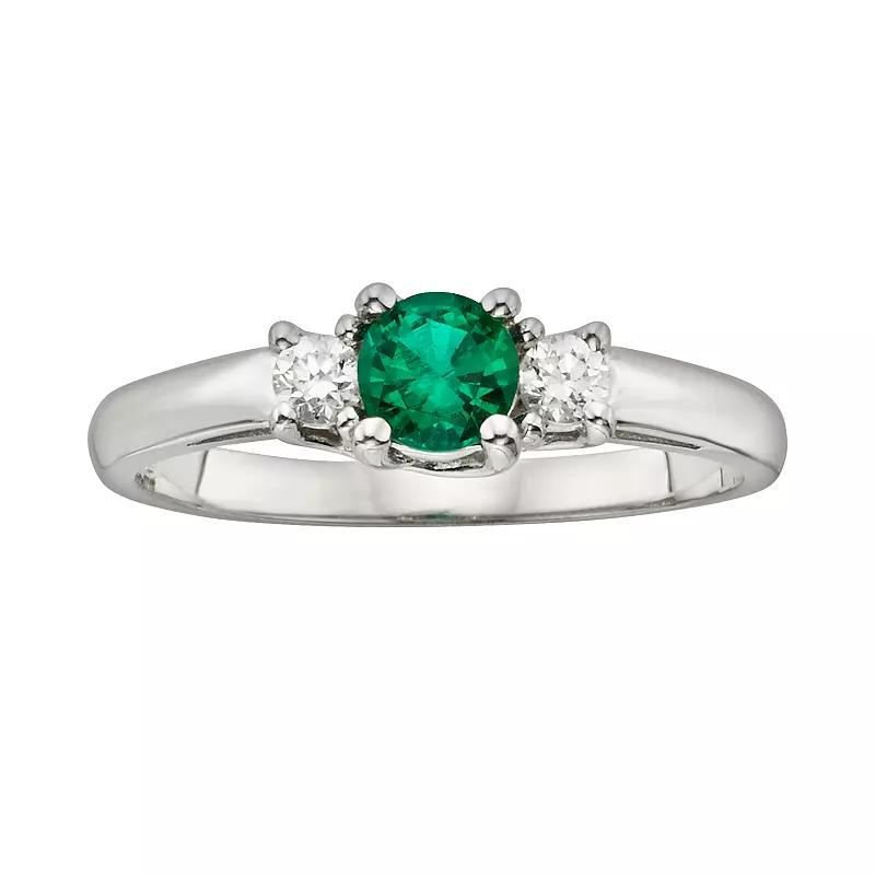 The Regal Collection 14k White Gold Genuine Emerald & 1/6-ct. T.W. IGL Certified Diamond 3-Stone Ring, Women's,  Product Image