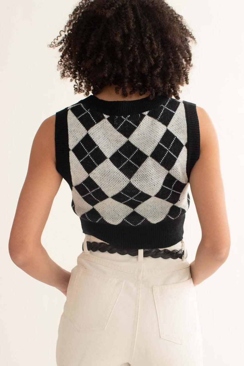 Black Argyle Shrunken Sweater Vest Product Image
