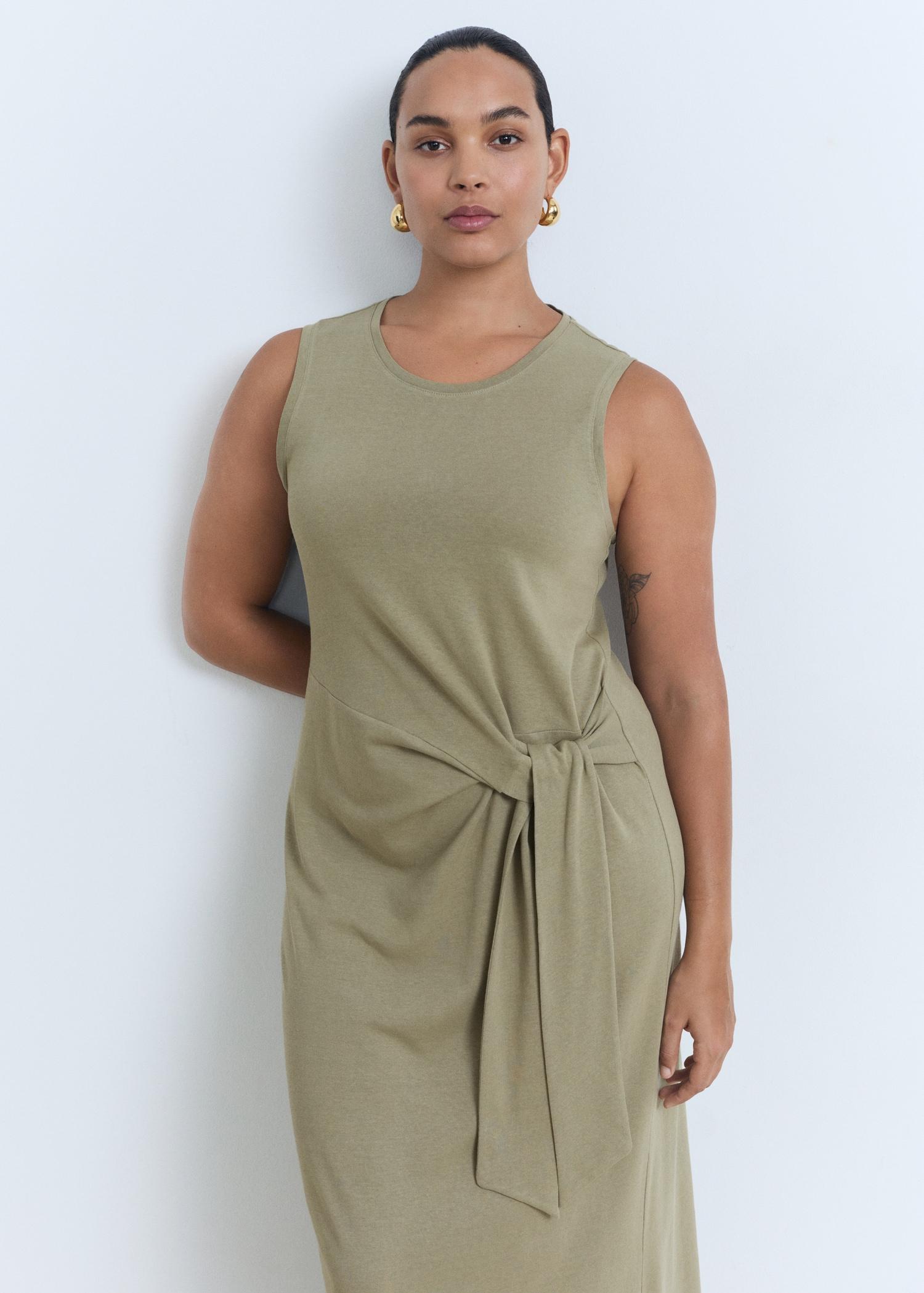 Cotton midi-dress with knot detail - Women | MANGO USA Product Image
