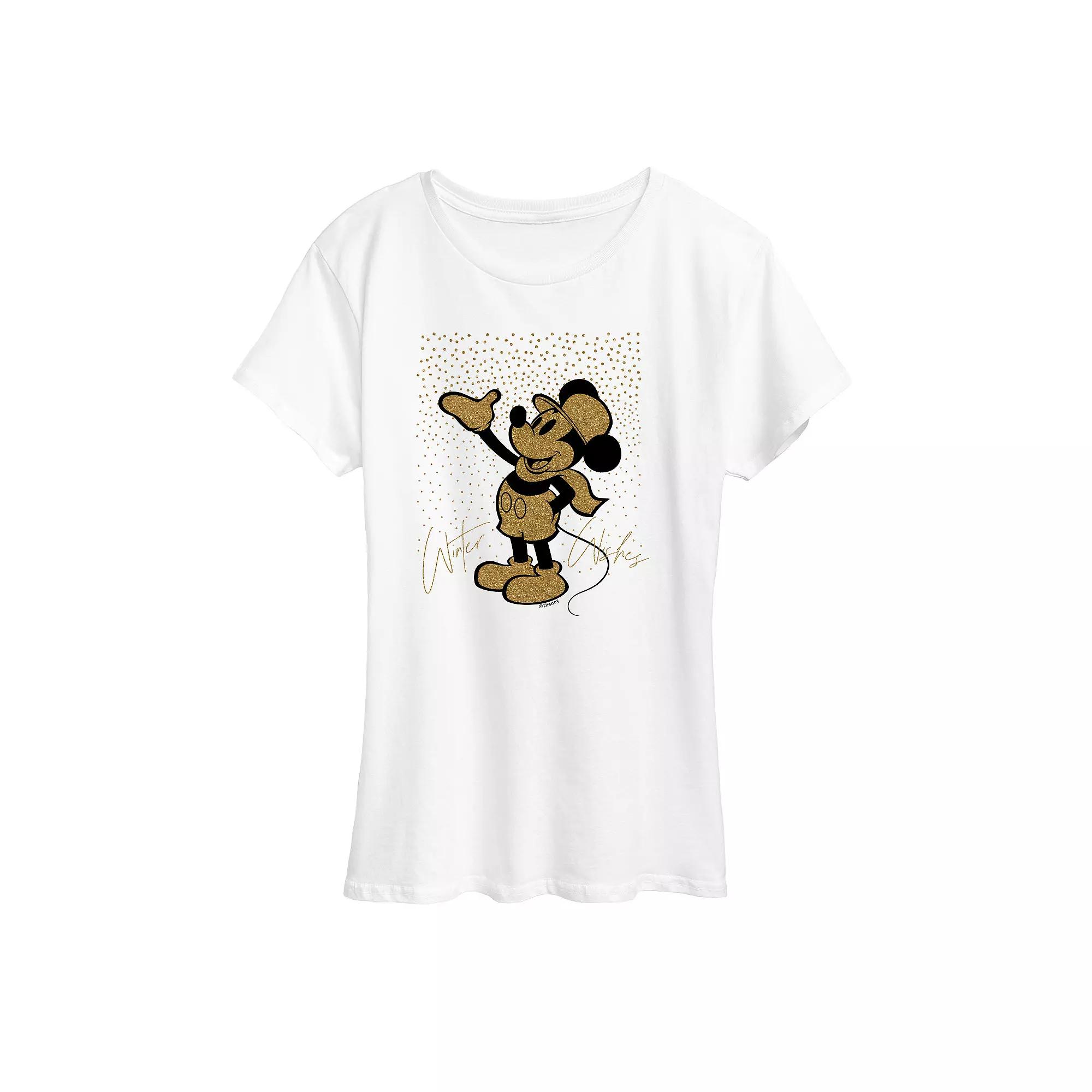 Disney's Mickey Mouse Women's Winter Wishes Sparkle Graphic Tee, Girl's,  Product Image