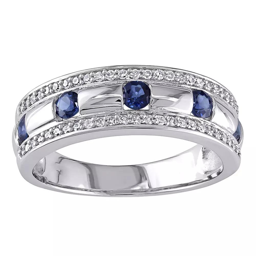 Stella Grace Men's 10k White Gold Sapphire & 1/4 Carat T.W. Diamond Wedding Band, 10k Whgold Product Image