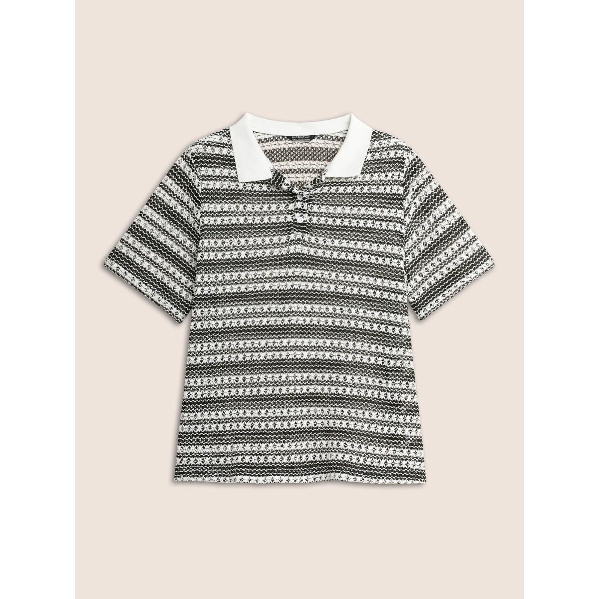 Plus Size Polo Neck Contrast Cut Out Button Up T-shirt Black Women Casual Contrast Polo Everyday T-shirts BloomChic 18-20/2X Product Image