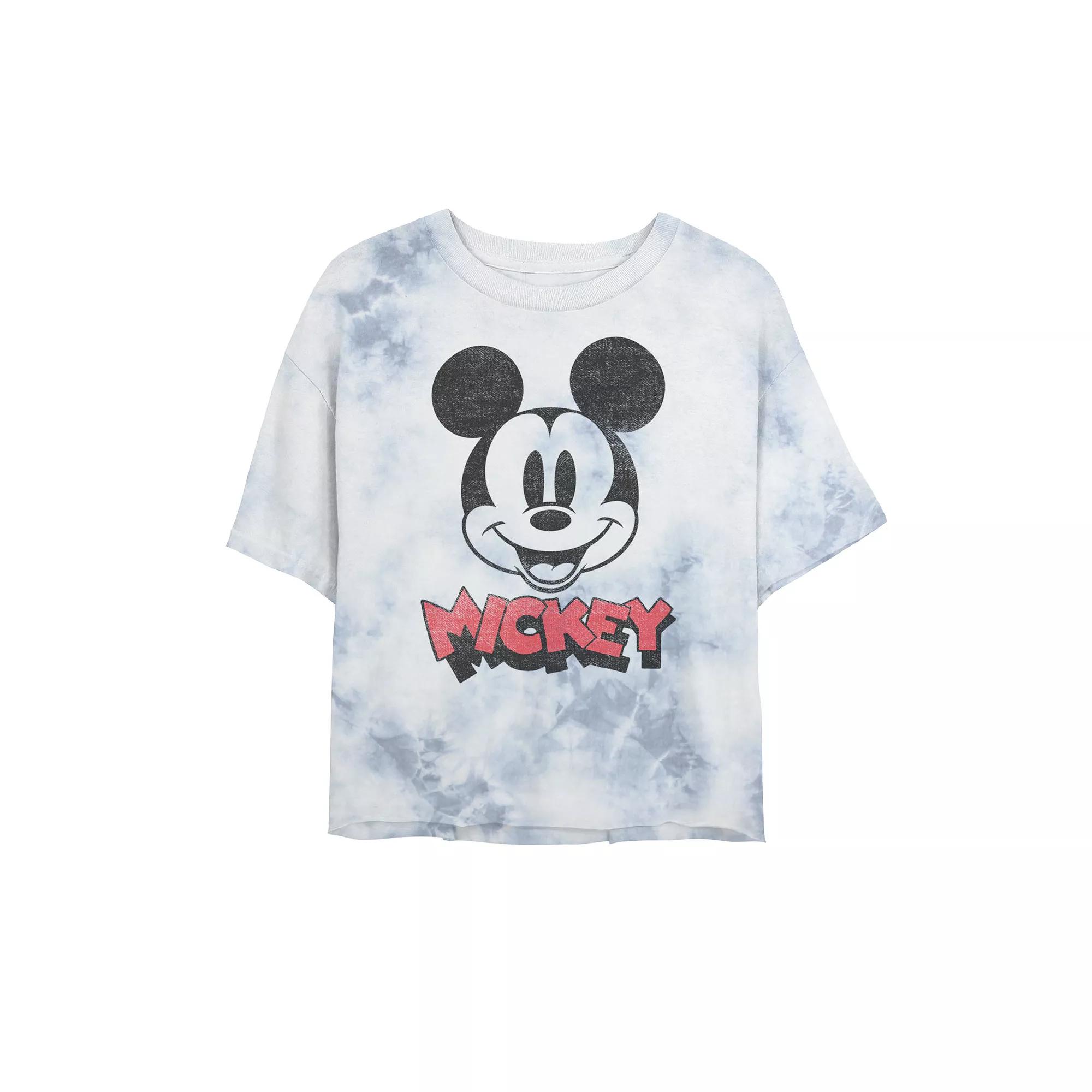 Juniors' Disney Mickey And Friends Mickey Big Face Logo Bombard Wash Crop Graphic Tee, Women's, Size: XL, White Blue Product Image