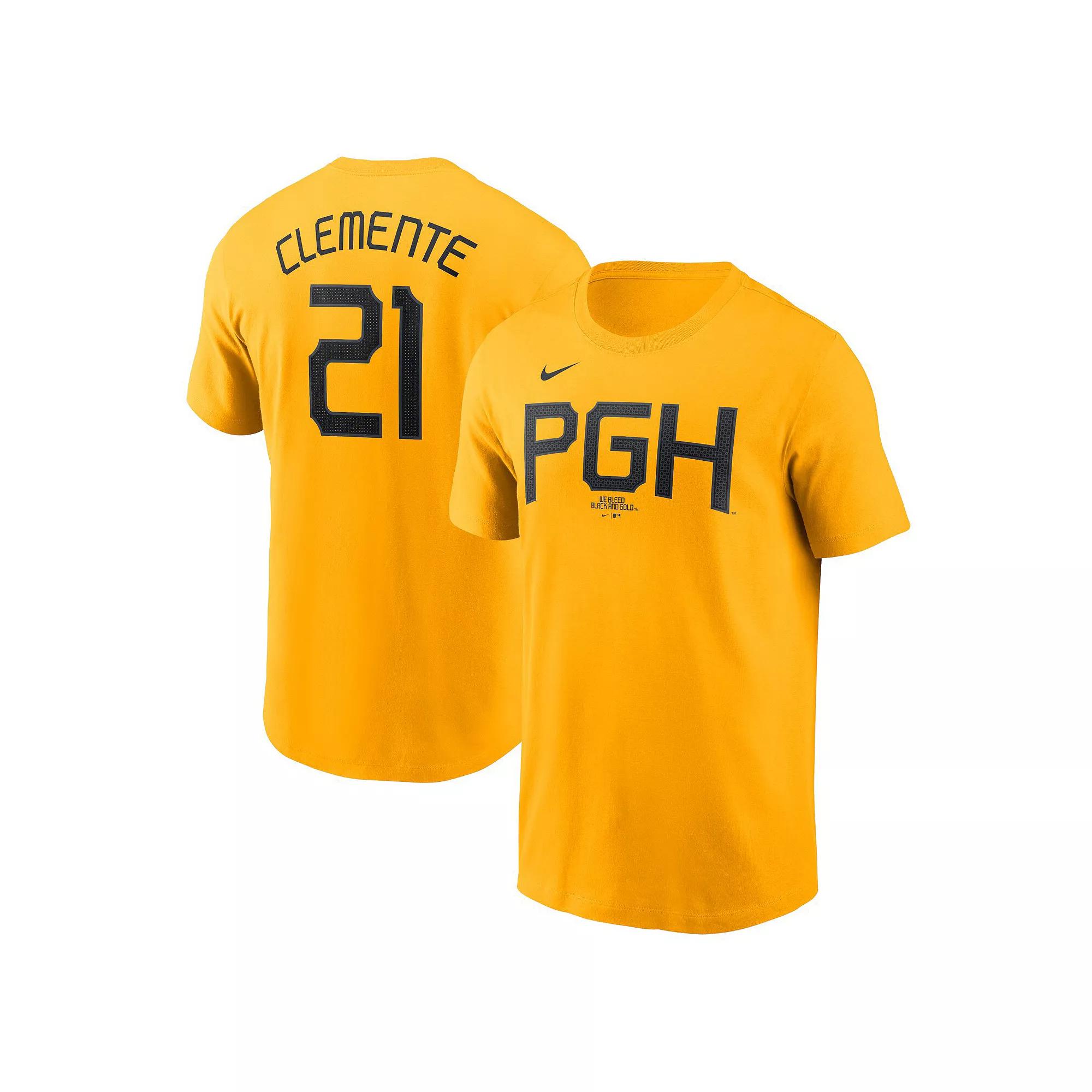 Men's Nike Roberto ClementeÂ Gold Pittsburgh Pirates City Connect Fuse Name & Number T-Shirt,  Product Image