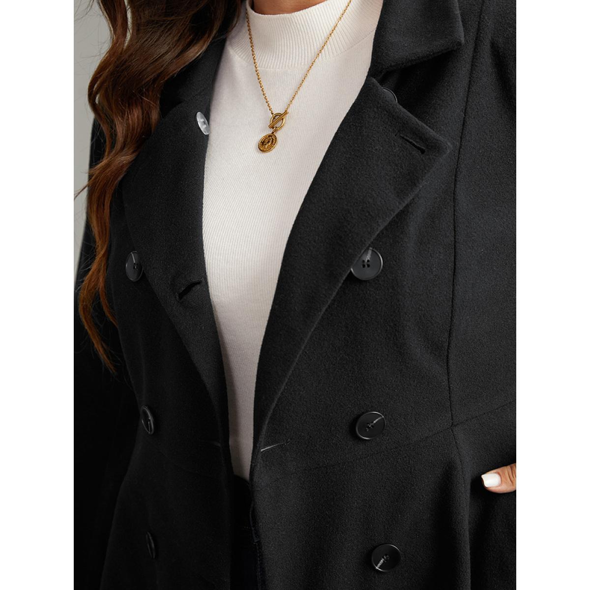 Plus Size Lapel Collar Double Breasted Blazer Black Women Dailywear Plain Plain Sleeve Long Sleeve Lapel Collar 12/L Pocket Casual Blazers BloomChic Product Image