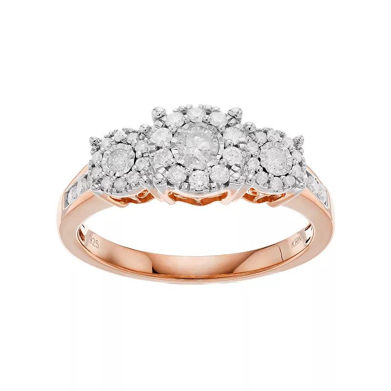 Sterling Silver 1/2 Carat T.W. Diamond 3-Stone Cluster Engagement Ring, Women's, Size: 7, 14k Rose Gold Over Product Image