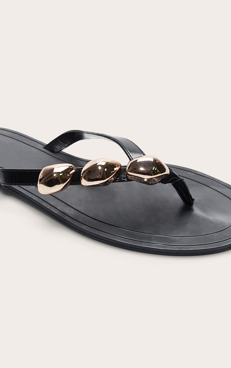 Black Toe Thong Gold Hardware Sandal Product Image