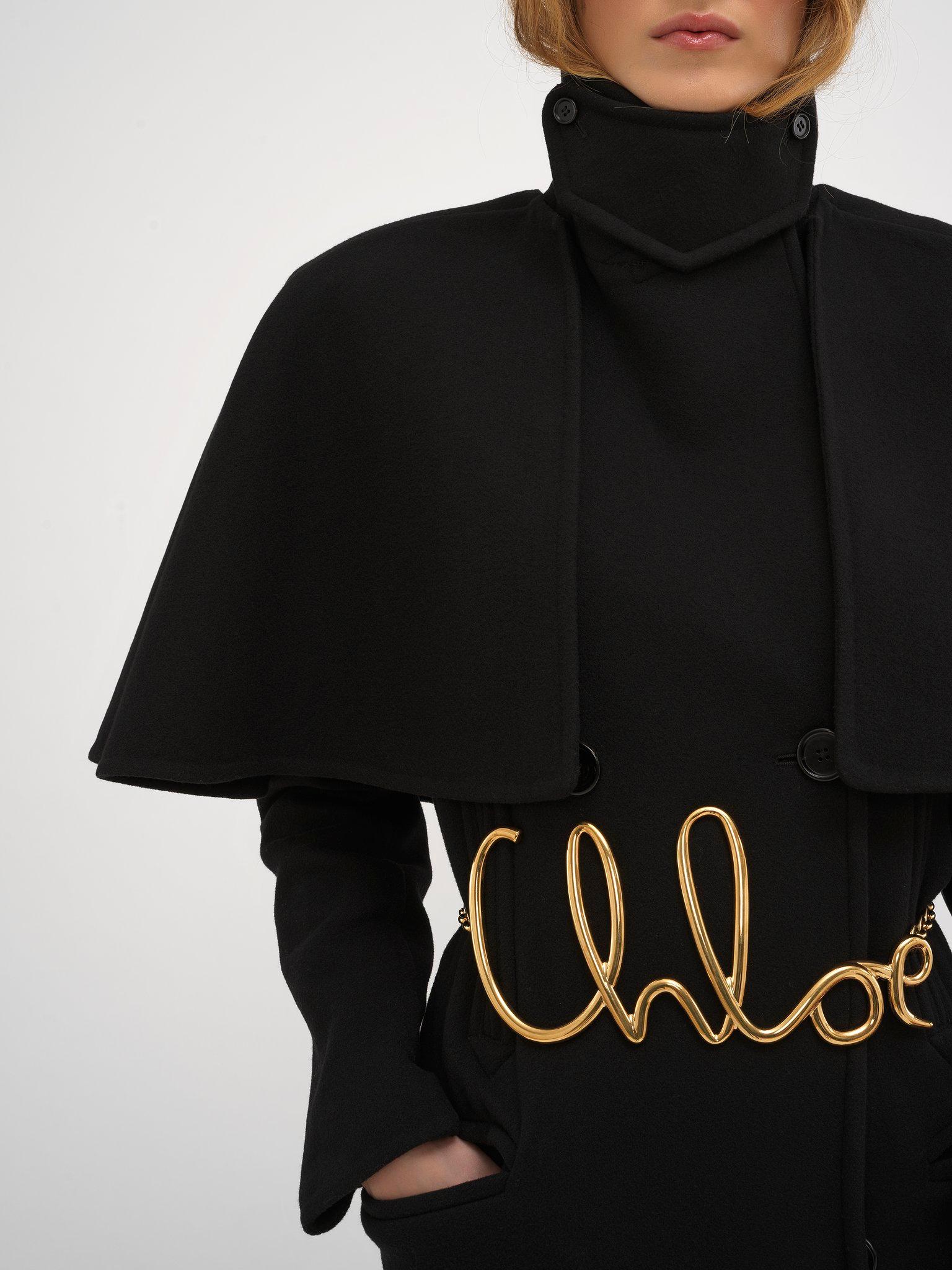 Long coat in double-face wool with cape Product Image