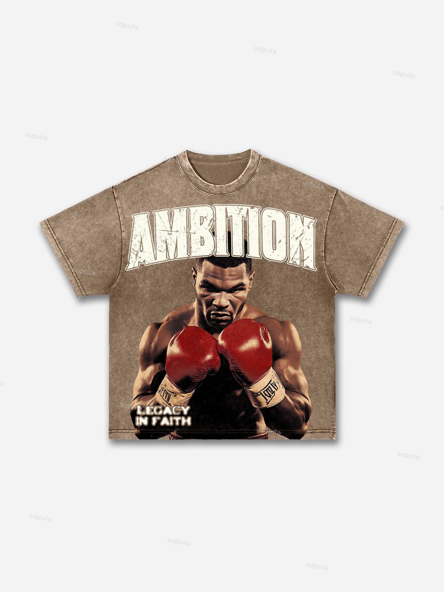 Ambition Legendary Boxer Portrait Dot Graphic Acid Wash T-shirt Product Image