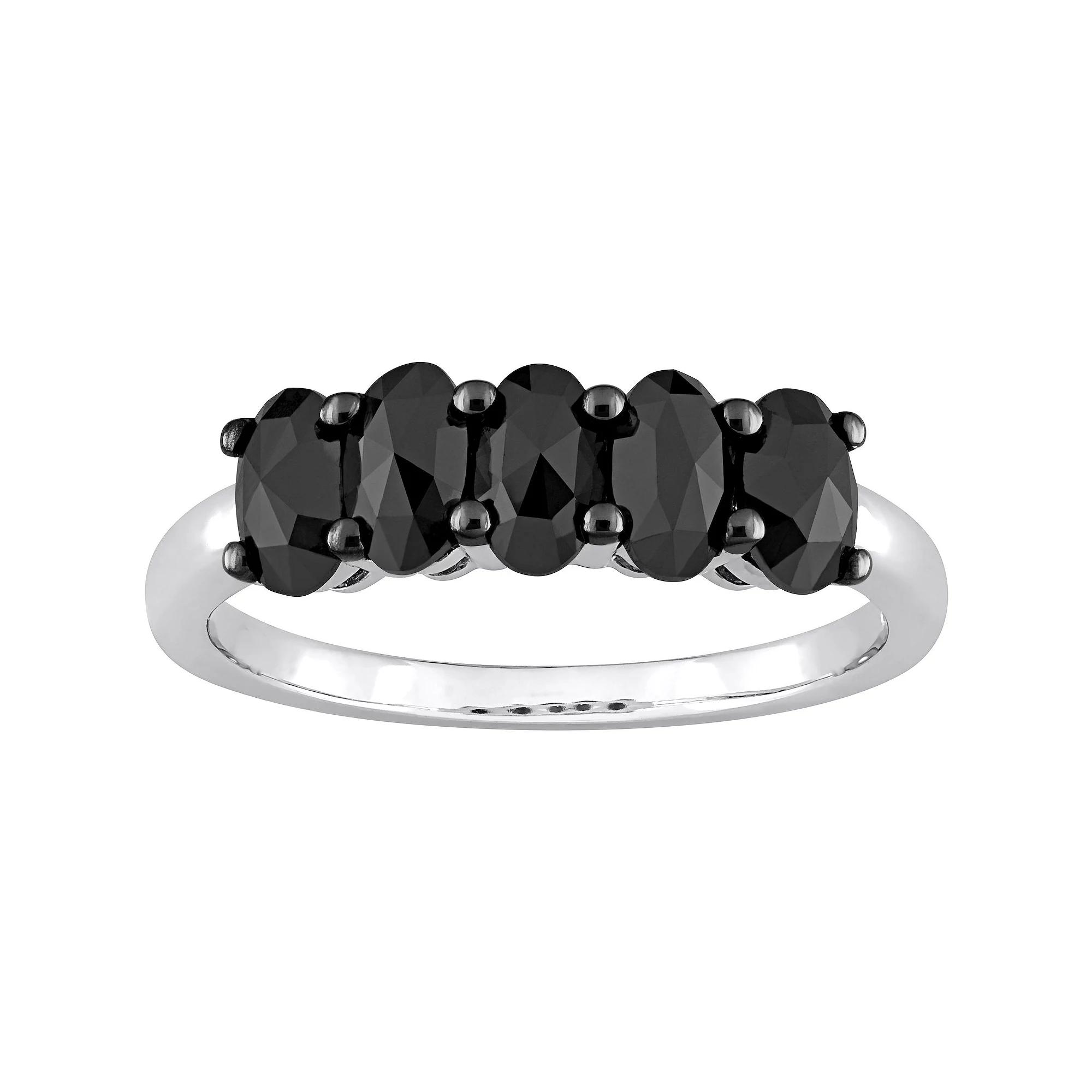 Stella Grace 10k White Gold 1 1/4 Carat T.W. Oval Black Diamond Semi-Eternity Ring, Womens 10k Whgold Product Image