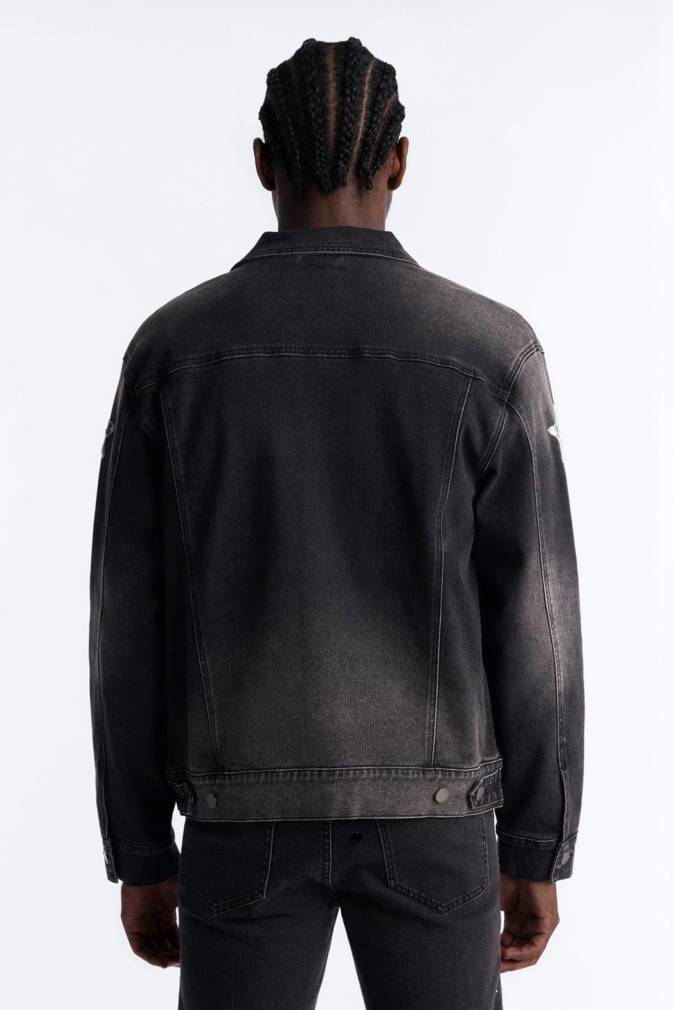 Electric Sequin Star Denim Trucker Jacket - Black Wash Male Product Image
