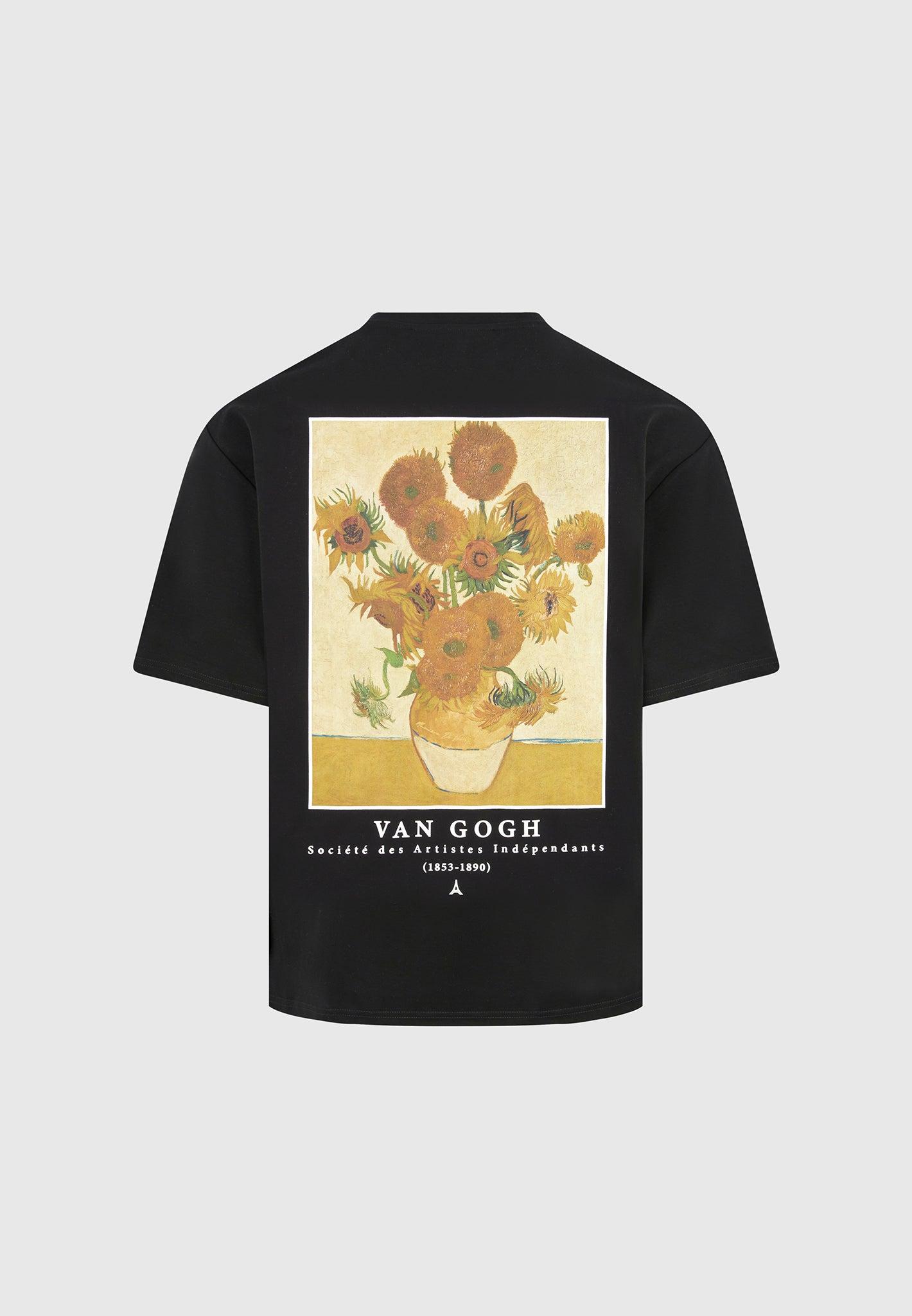 Sunflowers - Van Gogh Cotton T-Shirt - Black Male Product Image