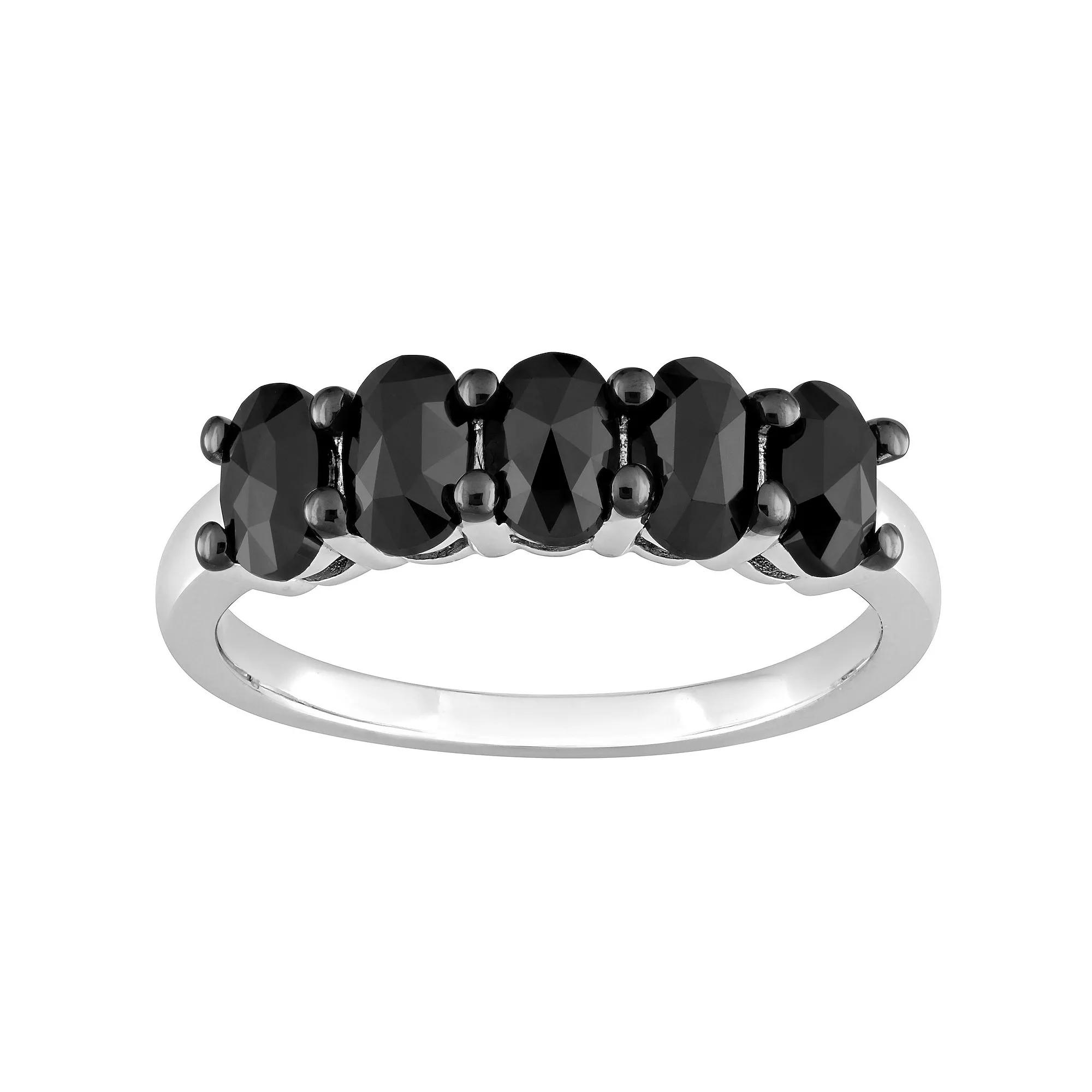 Stella Grace 14k White Gold 1 1/4 Carat T.W. Oval-Shape Black Diamond 5-Stone Ring, Women's,  Product Image