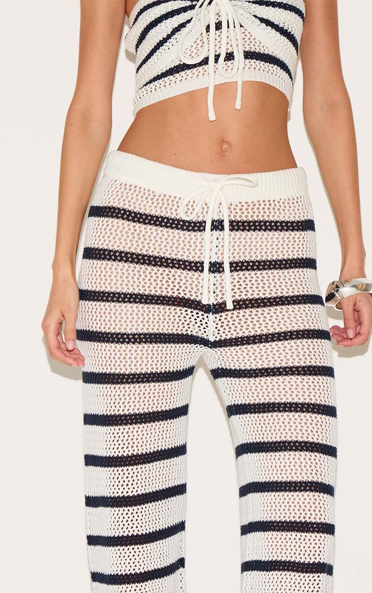 Navy Stripe Crochet Wide Leg Pant Product Image