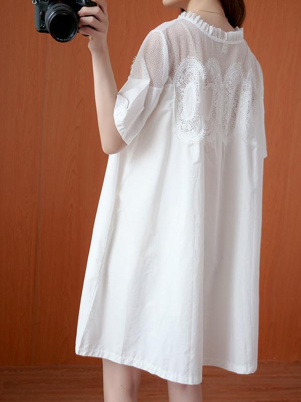 Original Solid Lace Split-Side Short Sleeve A-Line Mini Dress Product Image