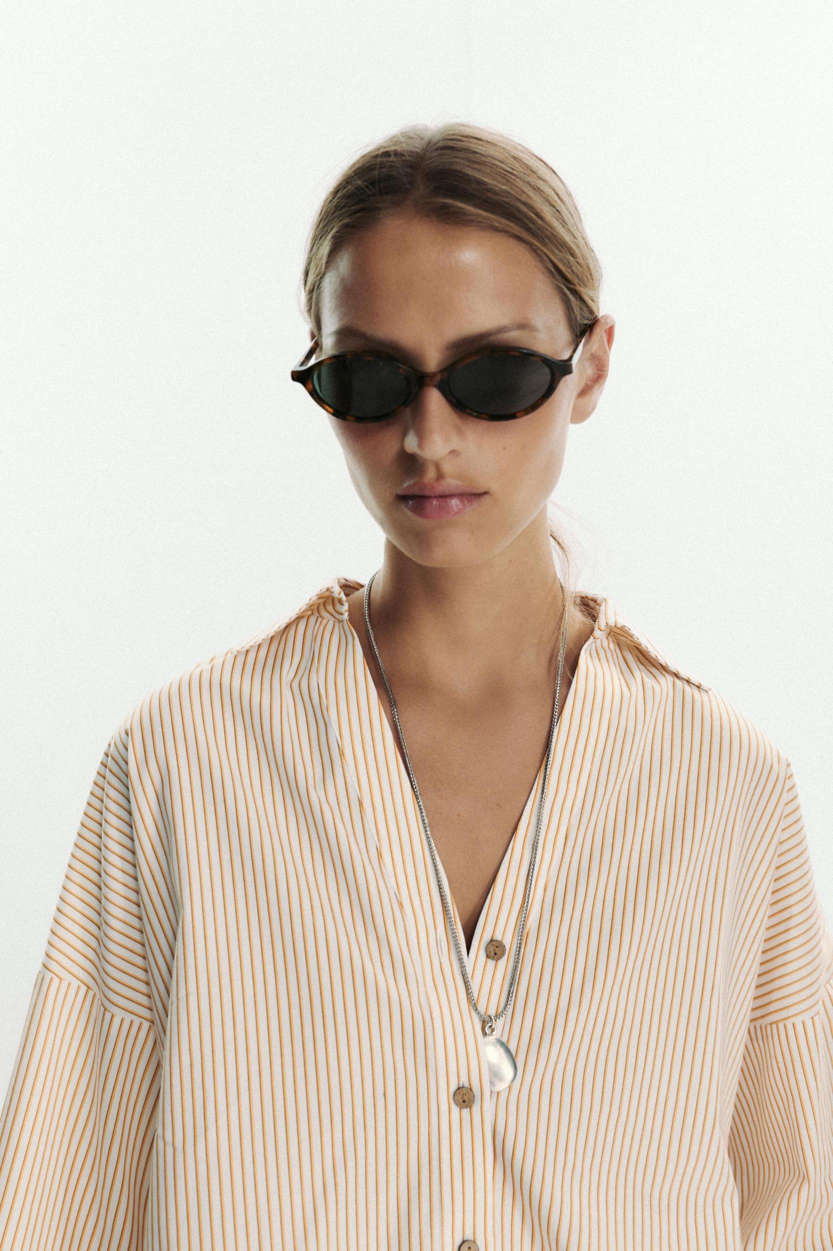STRIPED POPLIN SHIRT WITH WIDE SLEEVES Product Image