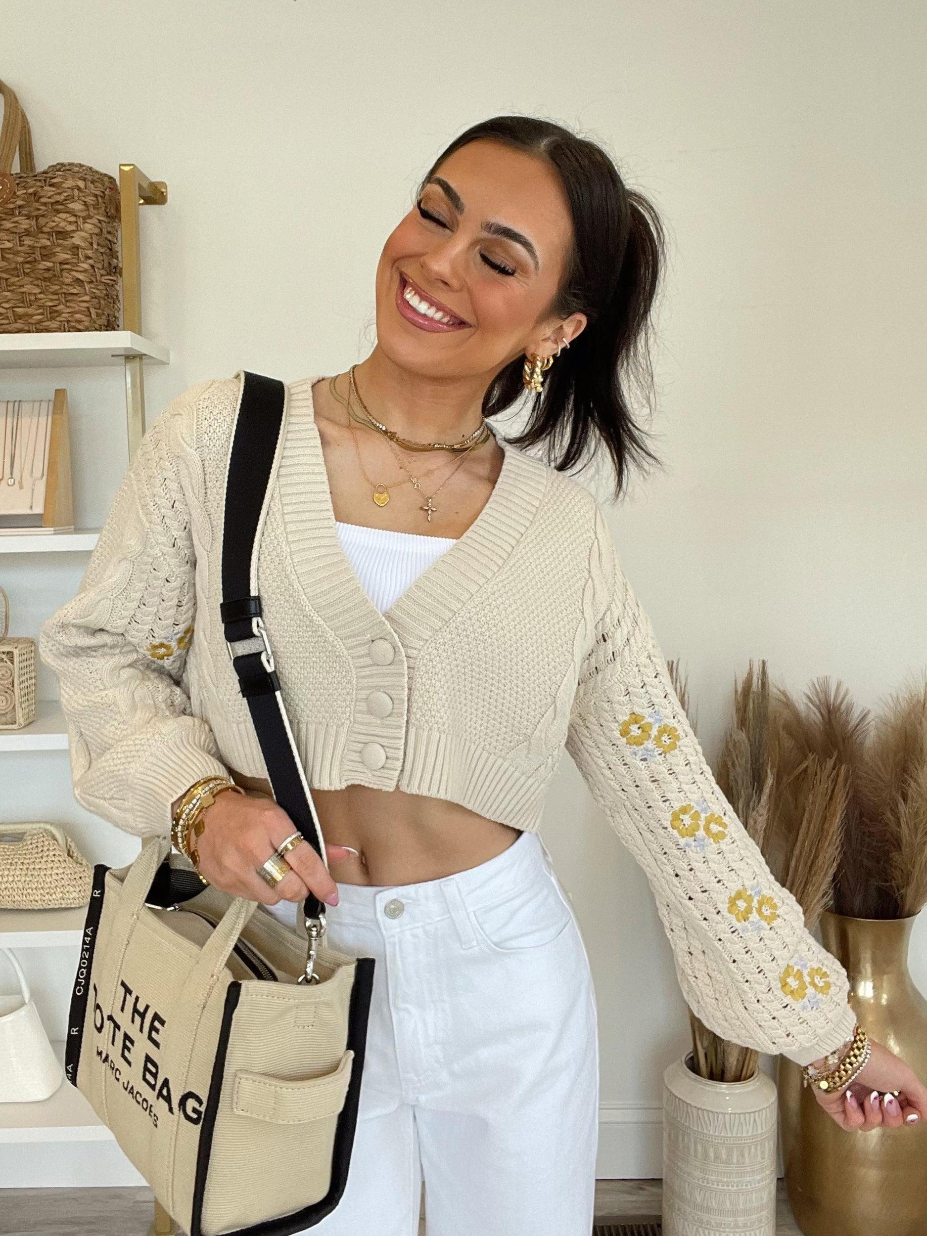 FINAL SALE Dorothy Floral Embroidered Cropped Cardigan Product Image