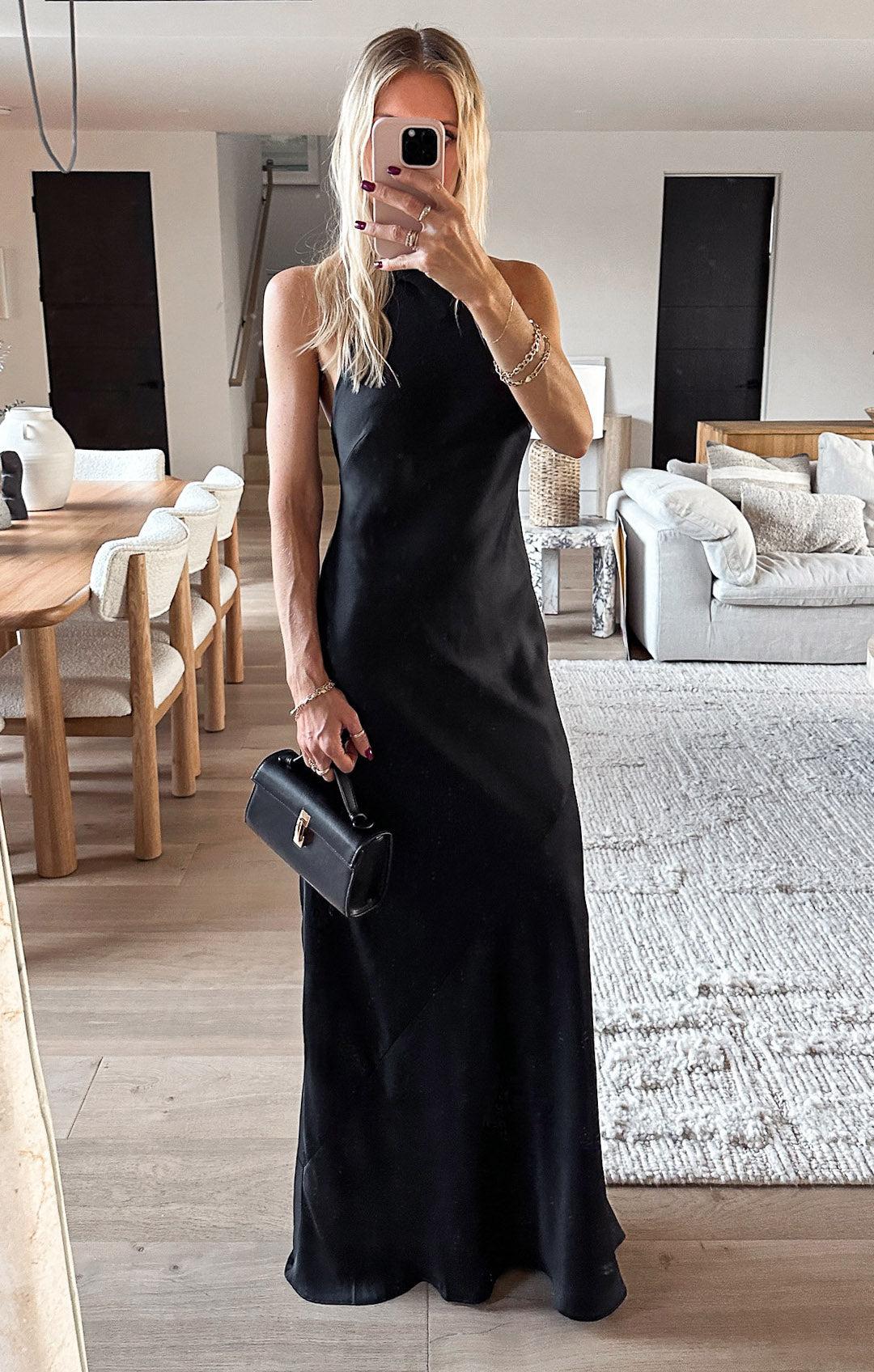 Lisa Maxi Dress ~ Black Luxe Satin Product Image