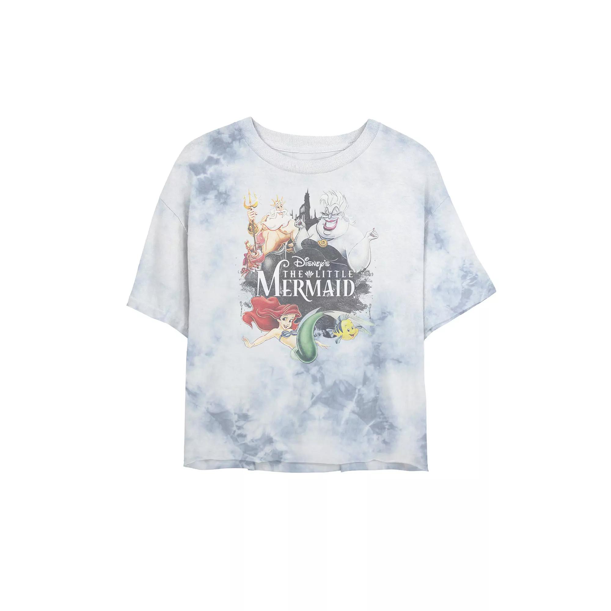 Juniors' Disney Princess The Little Mermaid Movie Cover Bombard Wash Crop Graphic Tee, Women's, Size: XL, White Blue Product Image