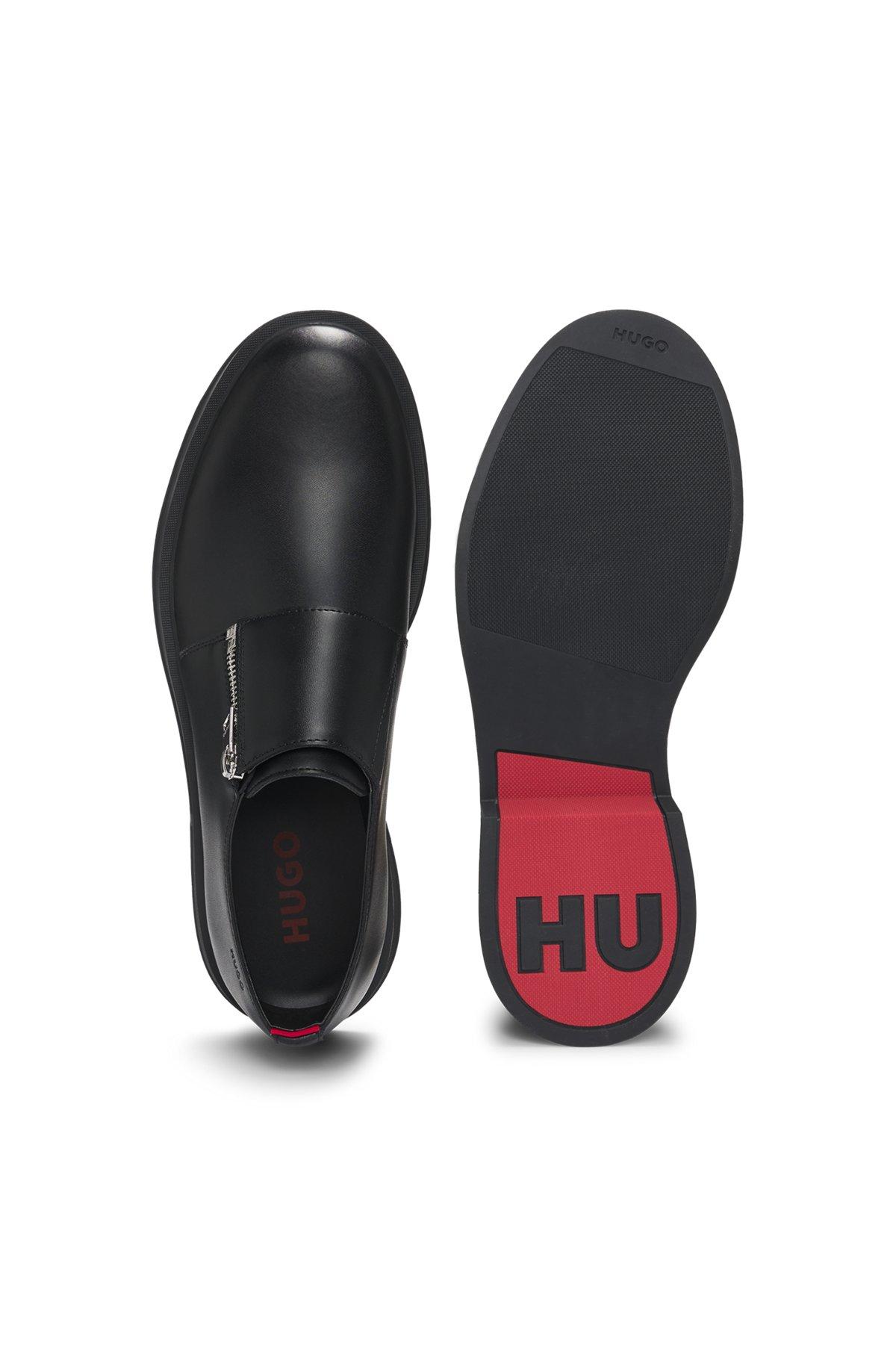HUGO - Leather monk shoes with quarter zip - Black Product Image
