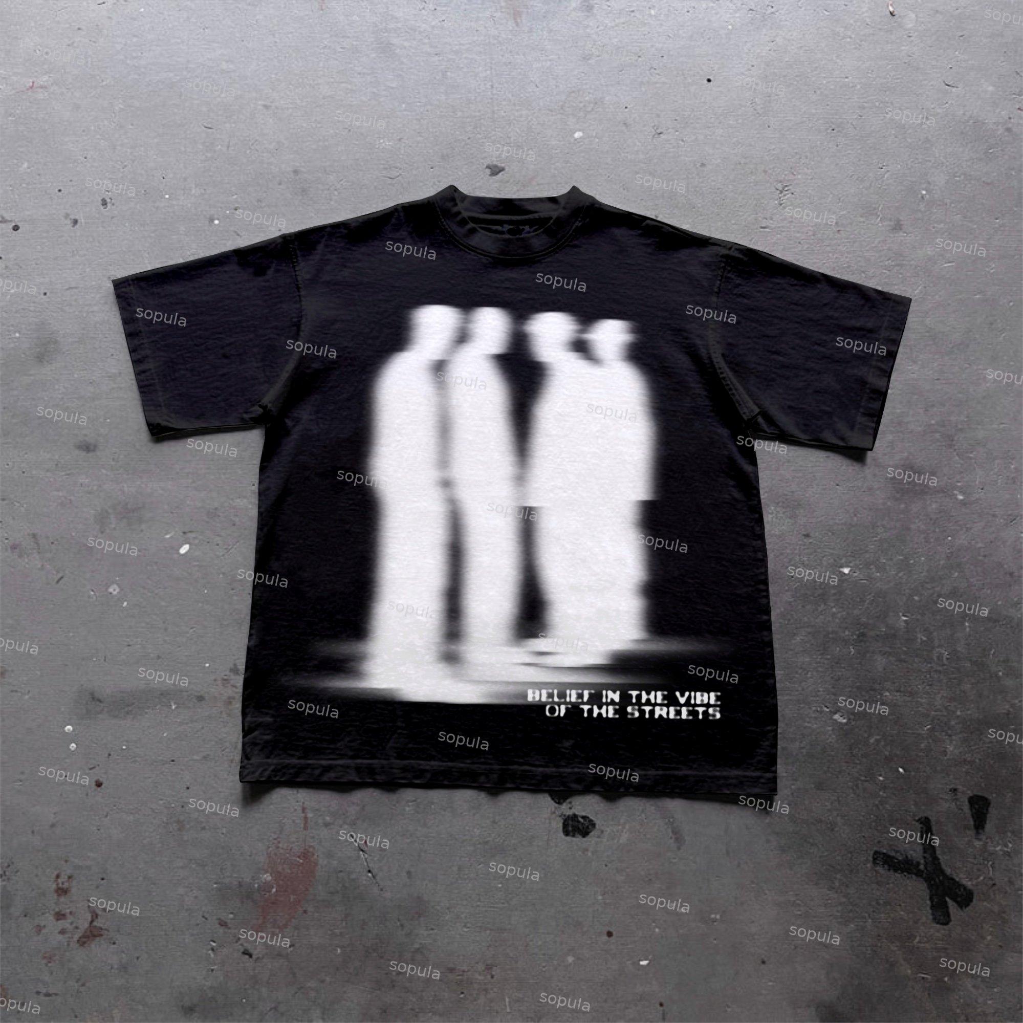 Sopula Street Atmosphere Virtual Shadow Characters Shadow Graphic Cotton T-Shirt Product Image