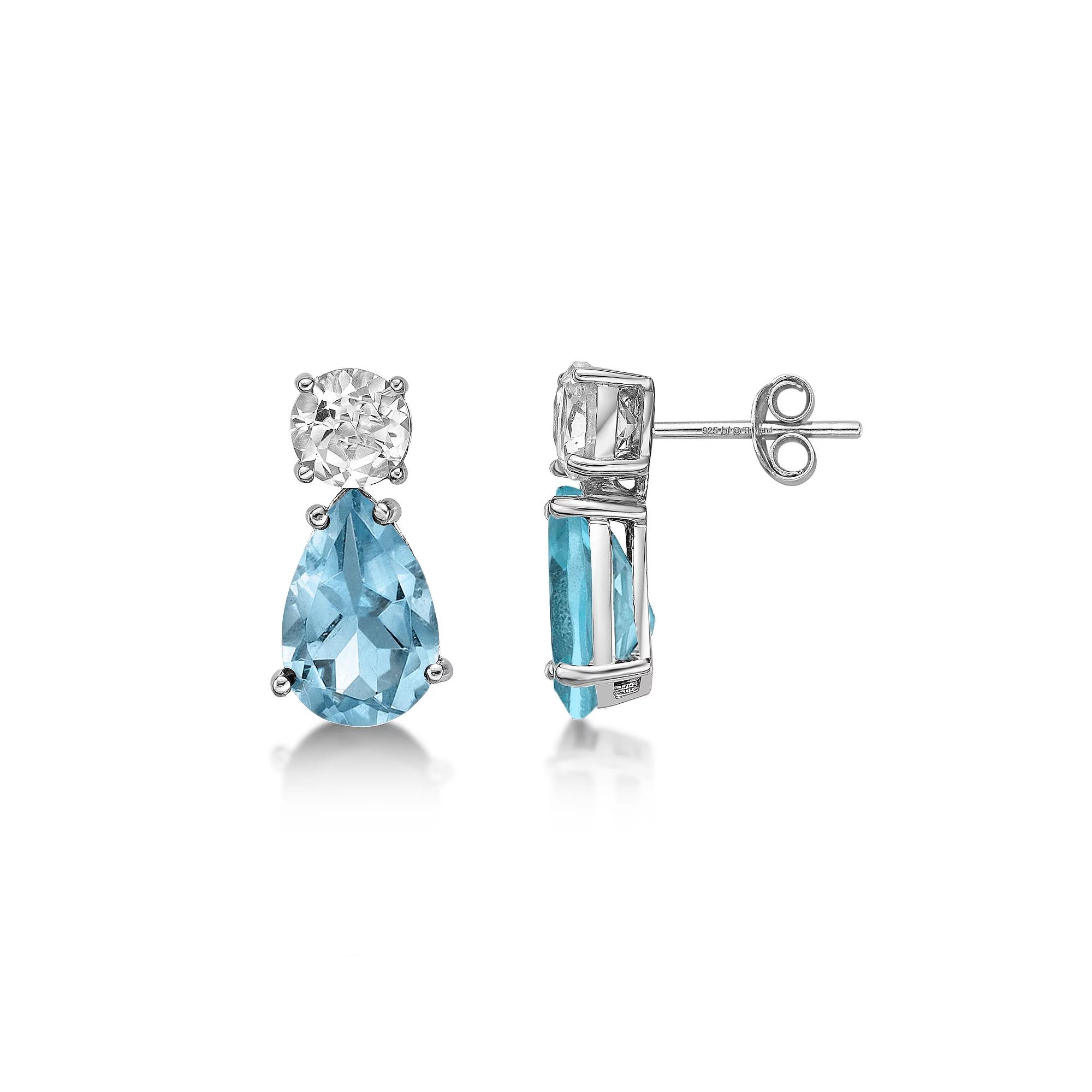 Gemminded Sterling Silver Blue Topaz & White Topaz Earrings, Women's Product Image
