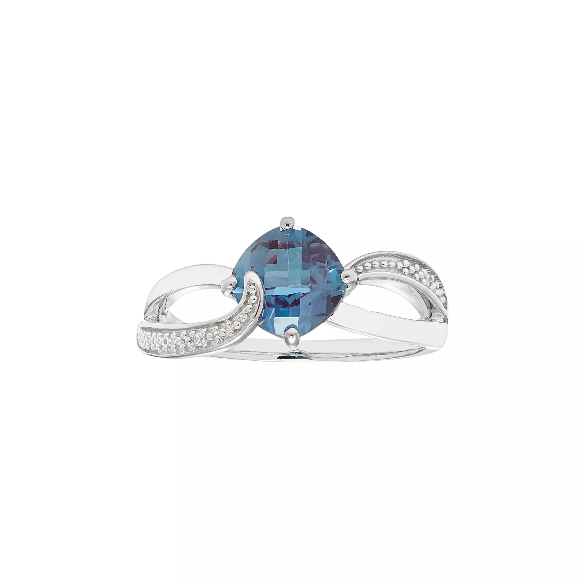 Sterling Silver Lab Created Alexandrite & Diamond Accent Cushion Bypass Ring, Women's, Size: 9, Purple Product Image