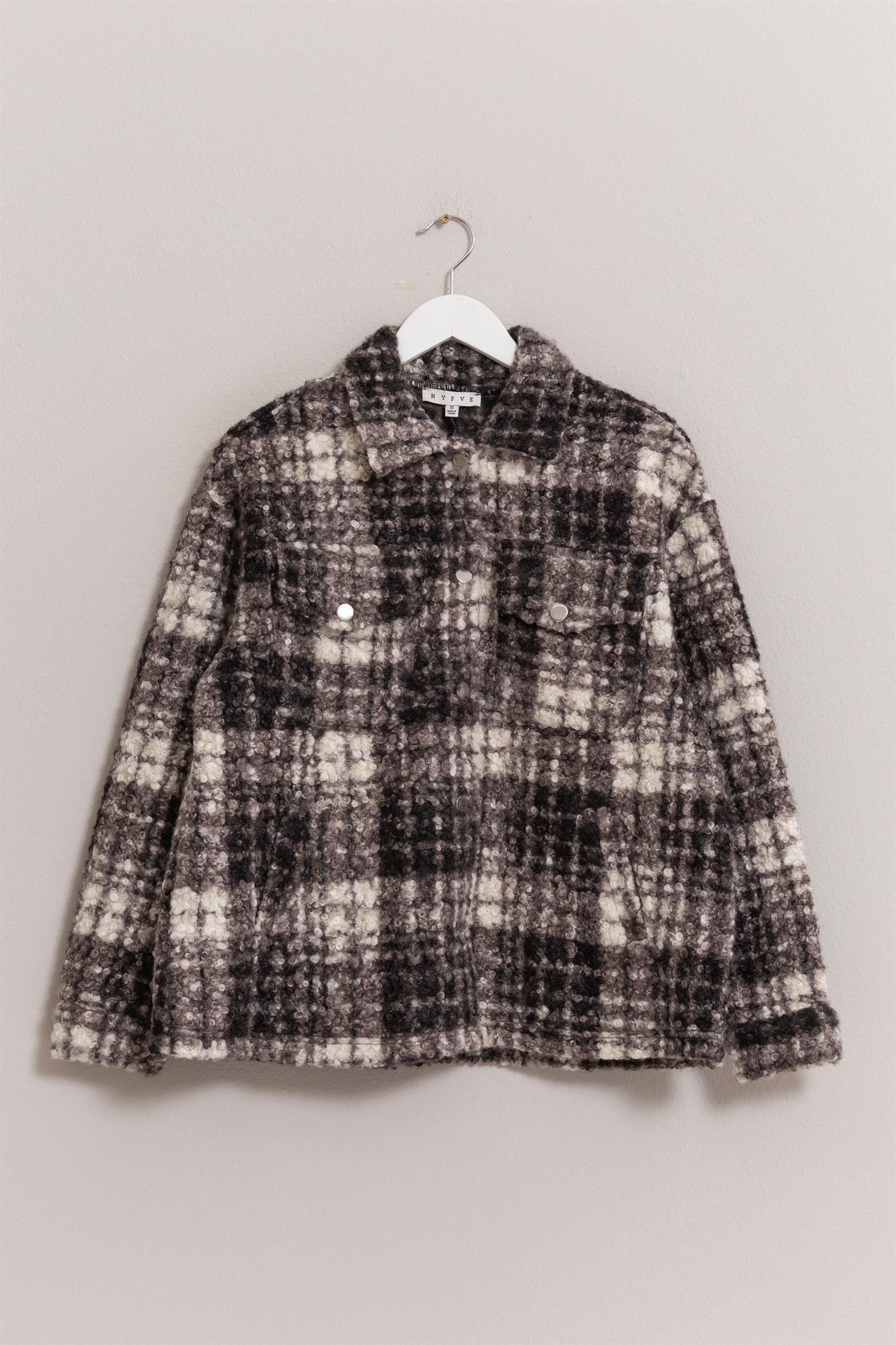 HYFVE Plaid Button Up Boucle Jacket Product Image