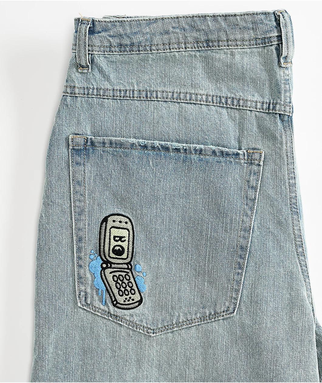 Empyre Ultra Loose Light Blue Denim Skate Shorts Product Image