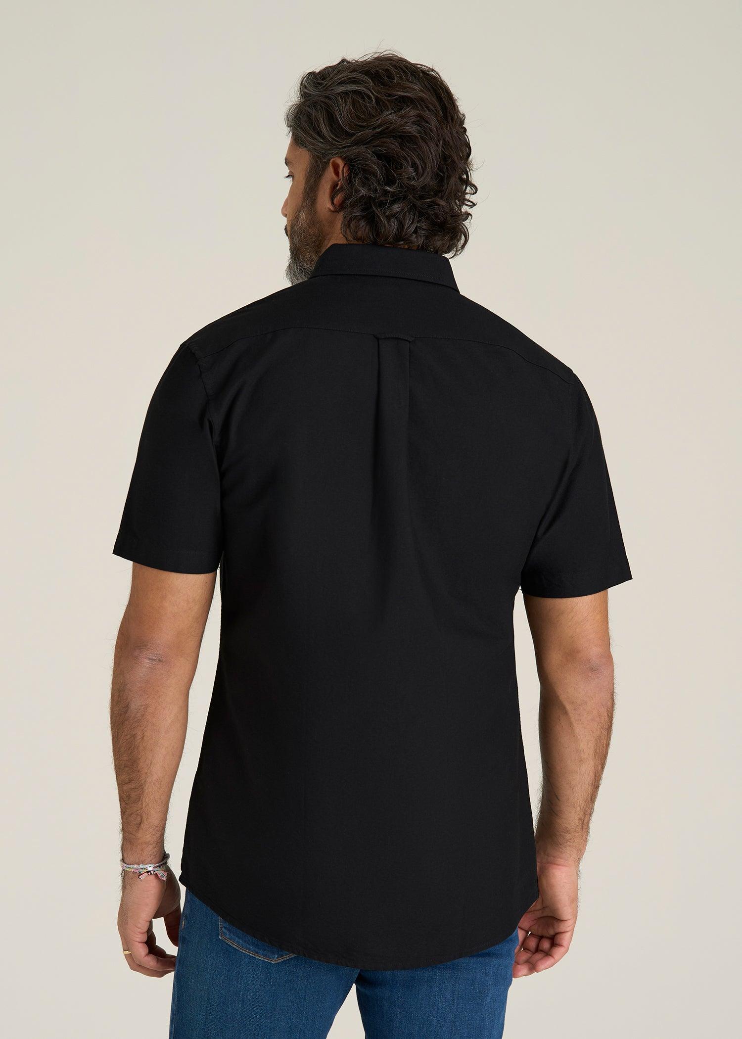 Short Sleeve Oxford Button Shirt For Tall Men in Black Male Product Image