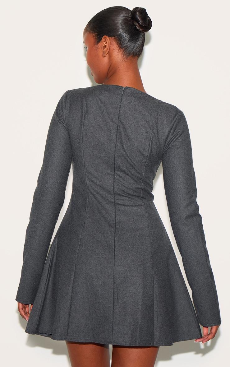 Grey Structured Woven Boat Neck Shift Dress Product Image