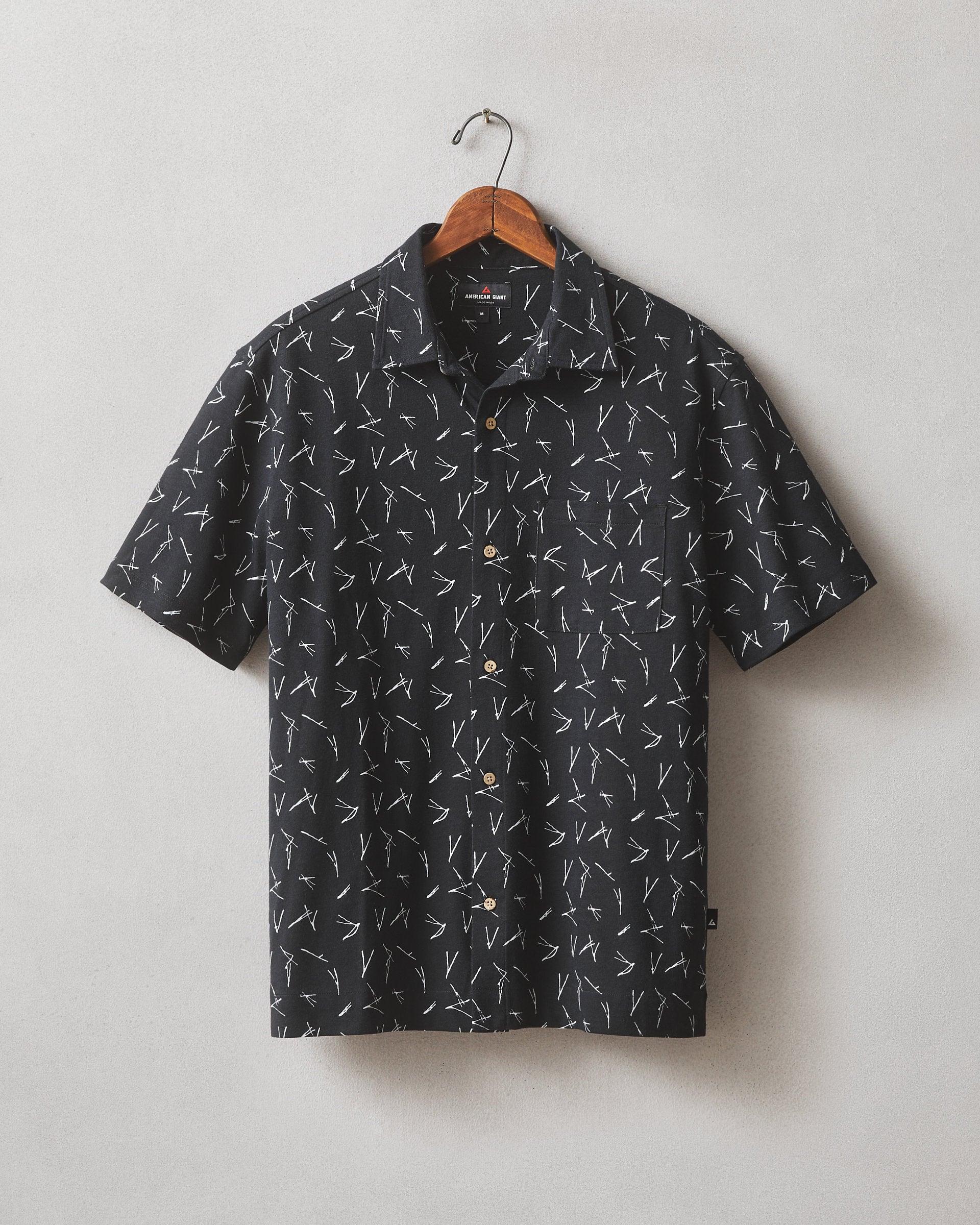 Men's Resort Shirt - Black White Print Male Product Image