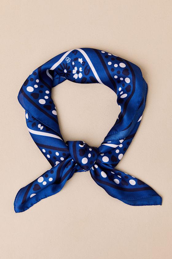 Landa Blue Floral Bandana Satin Scarf Product Image
