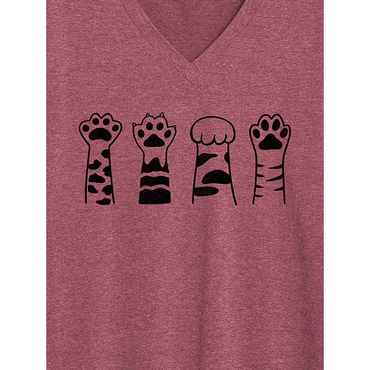 Plus Size Bookish Cat Printed Round Neck T-Shirt Plum Women Non Animals Round Neck Everyday-Casual T-shirts BloomChic 30/6X Product Image