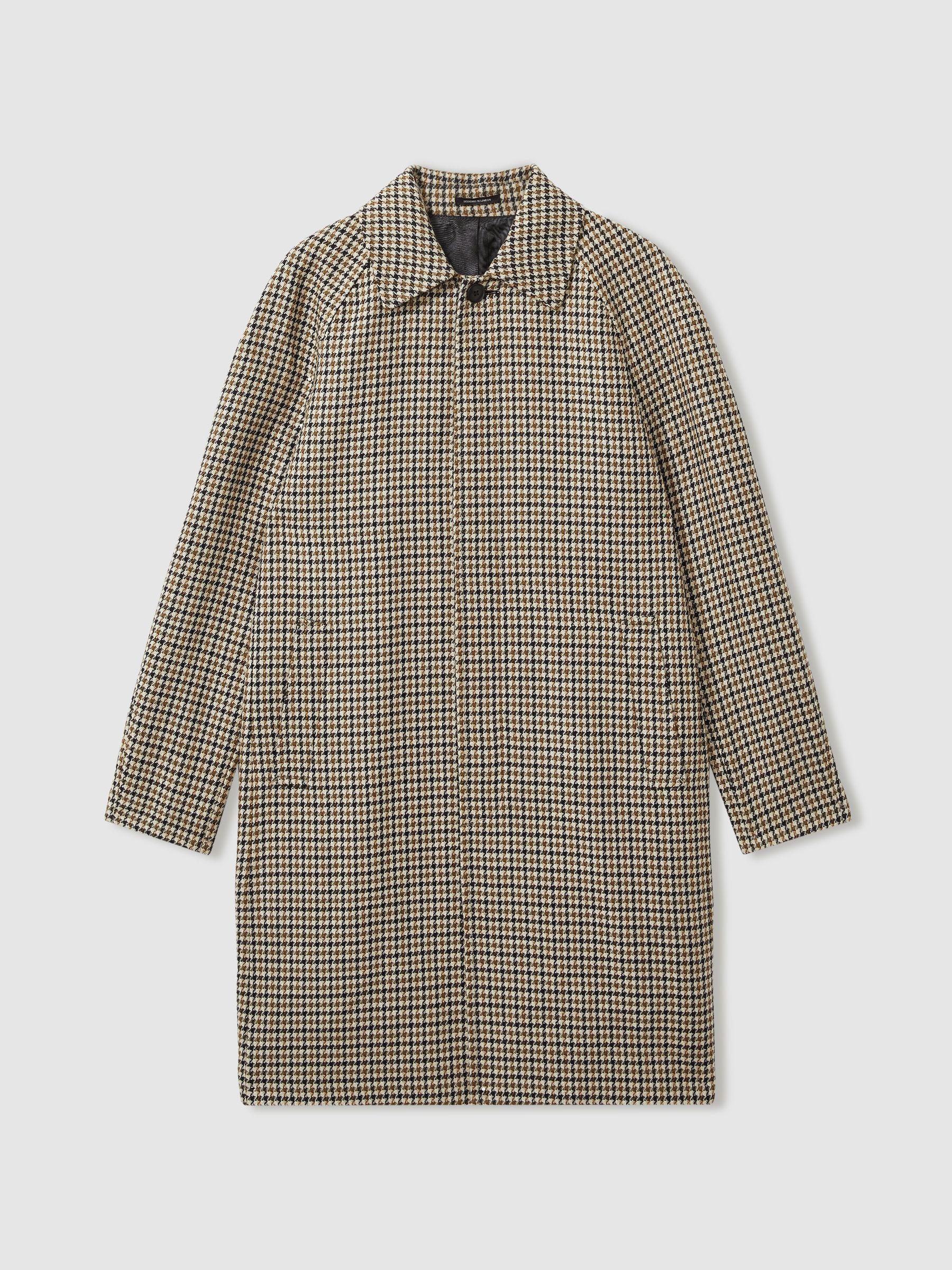 Atelier Wool Houndstooth-Check Raglan Overcoat in Brown Product Image