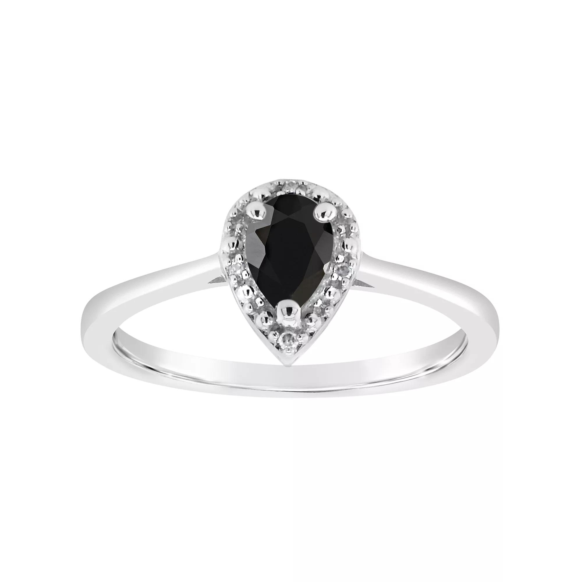 Celebration Gems Sterling Silver 6 mm x 4 mm Pear Shaped Labradorite & Diamond Accent Halo Ring, Women's,  Product Image