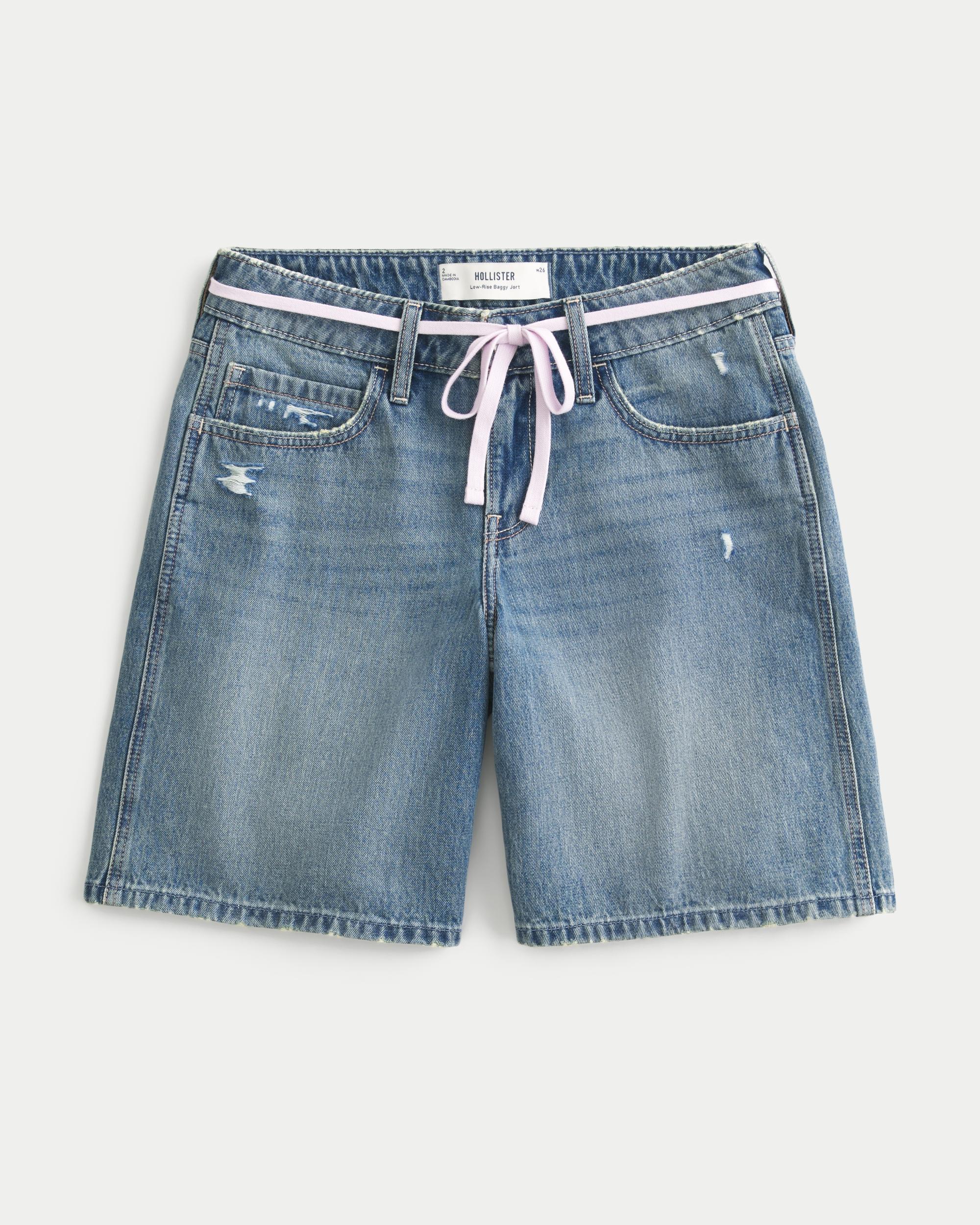 Low-Rise Medium Wash Number Graphic Baggy Jort Product Image