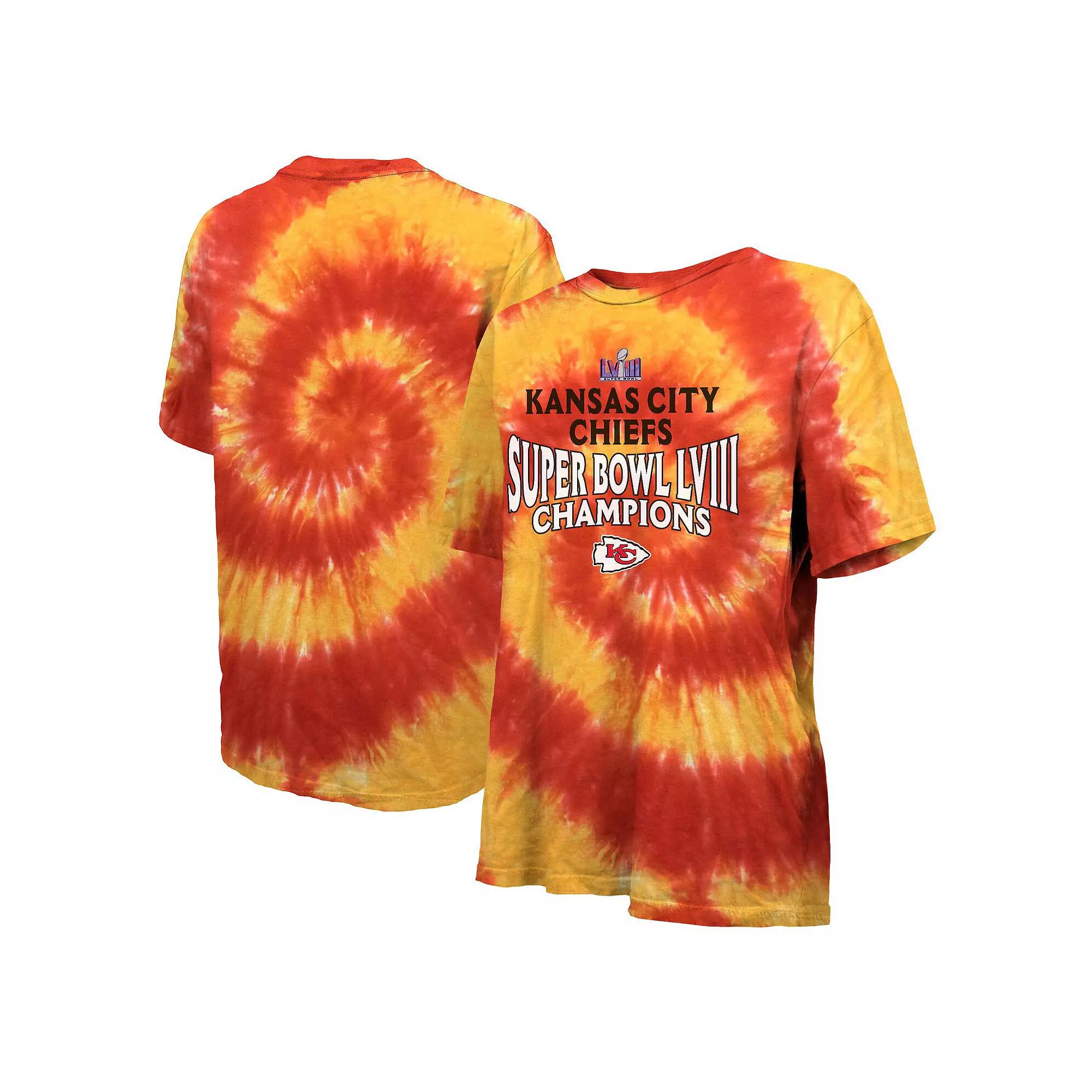 Women's Majestic Threads  Red/Gold Kansas City Chiefs Super Bowl LVIII Champions Oversized Tie-Dye T-Shirt, Size: XL Product Image
